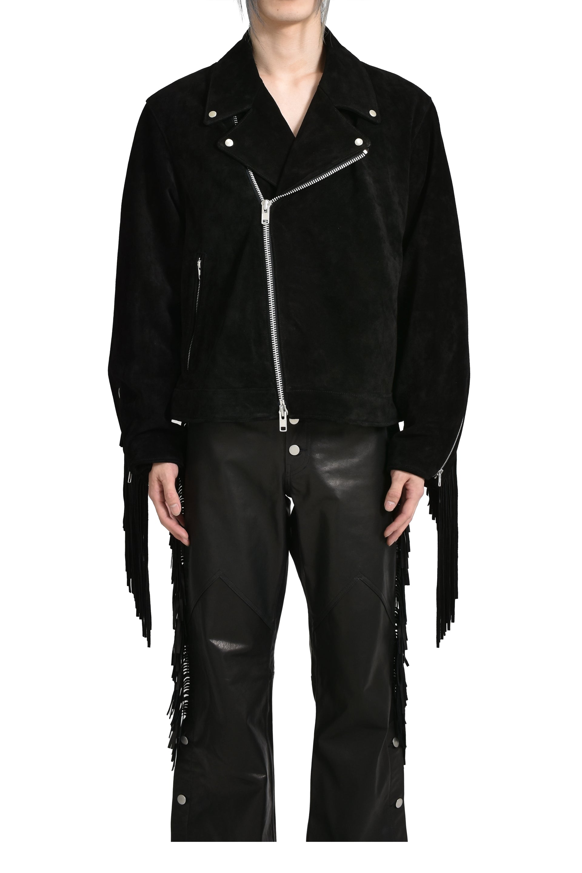 JUN/NAKAYAMA LEATHER FRINGE RIDERS JACKET / BLK