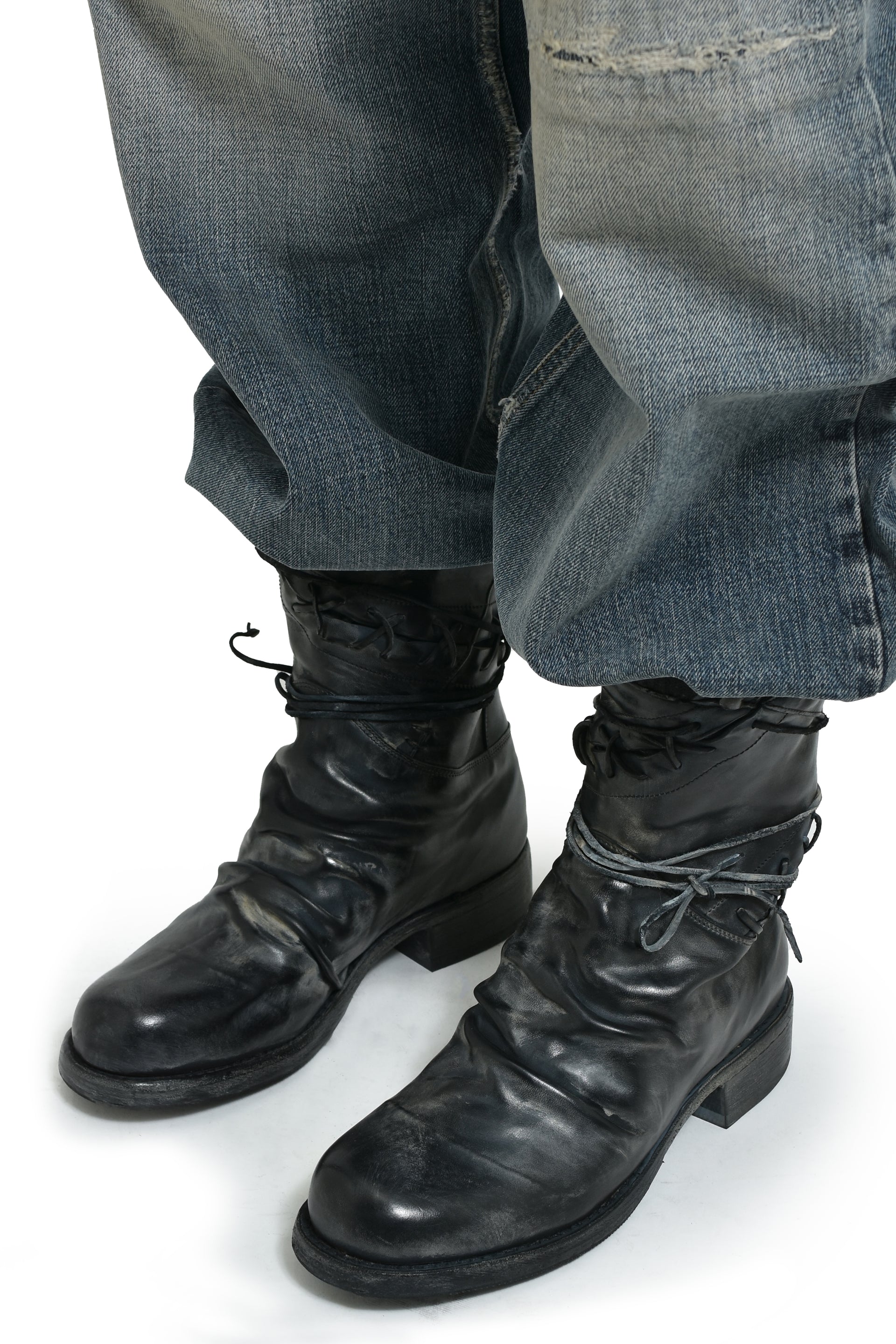 LEATHER BOXING COMBAT BOOT / BLK