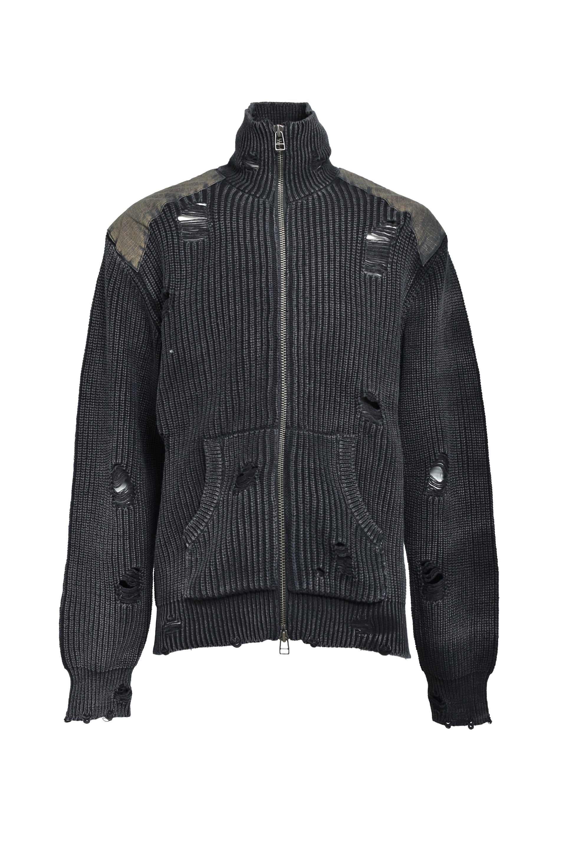 OVERDIE DAMAGE ZIP KNIT / BLK