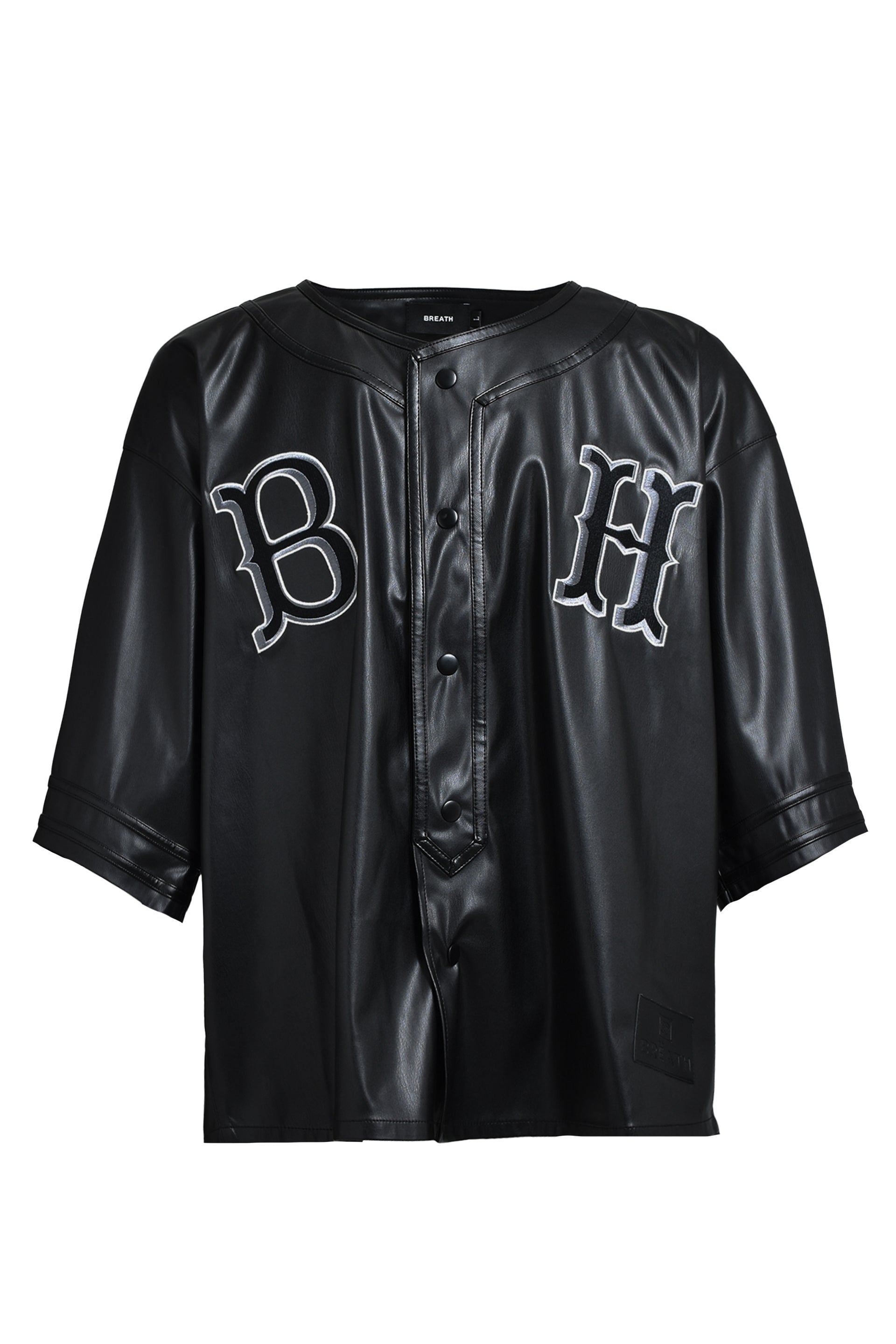 FAUX LEATHER BH BASEBALL SHIRT / BLK