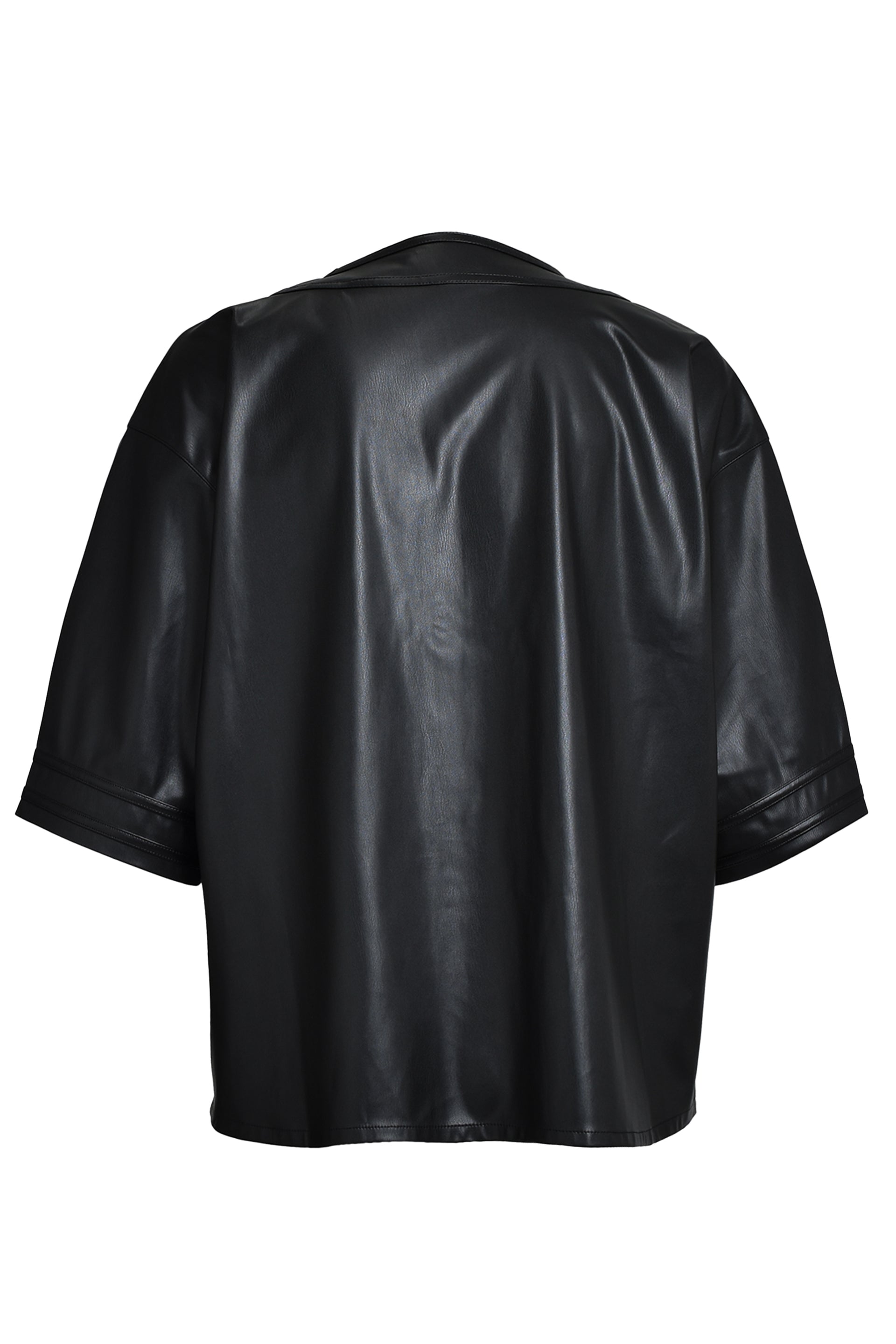 FAUX LEATHER BH BASEBALL SHIRT / BLK