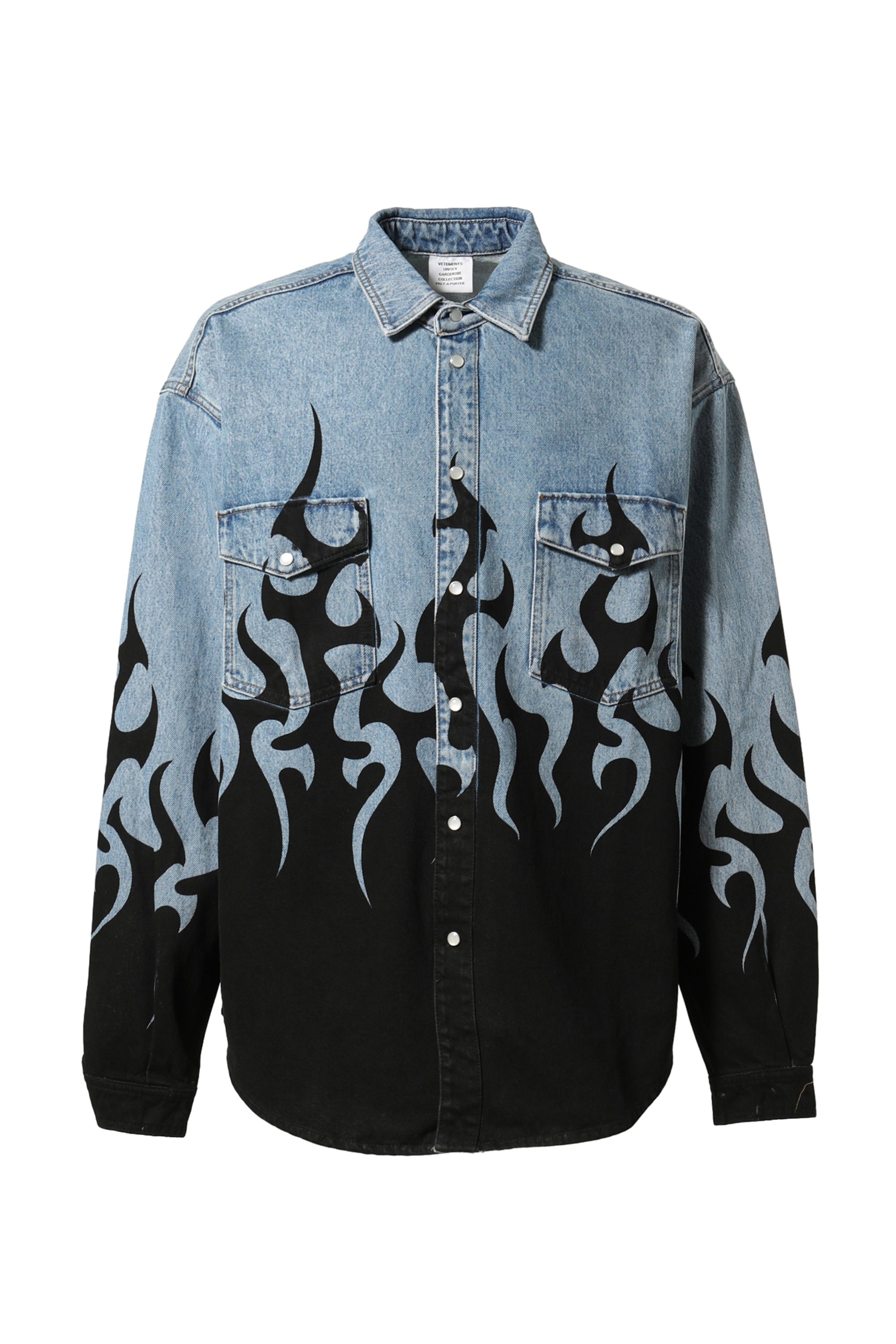 VETEMENTS ヴェトモンFW23 FLAME PRINT DENIM SHIRT / L.BLU -NUBIAN