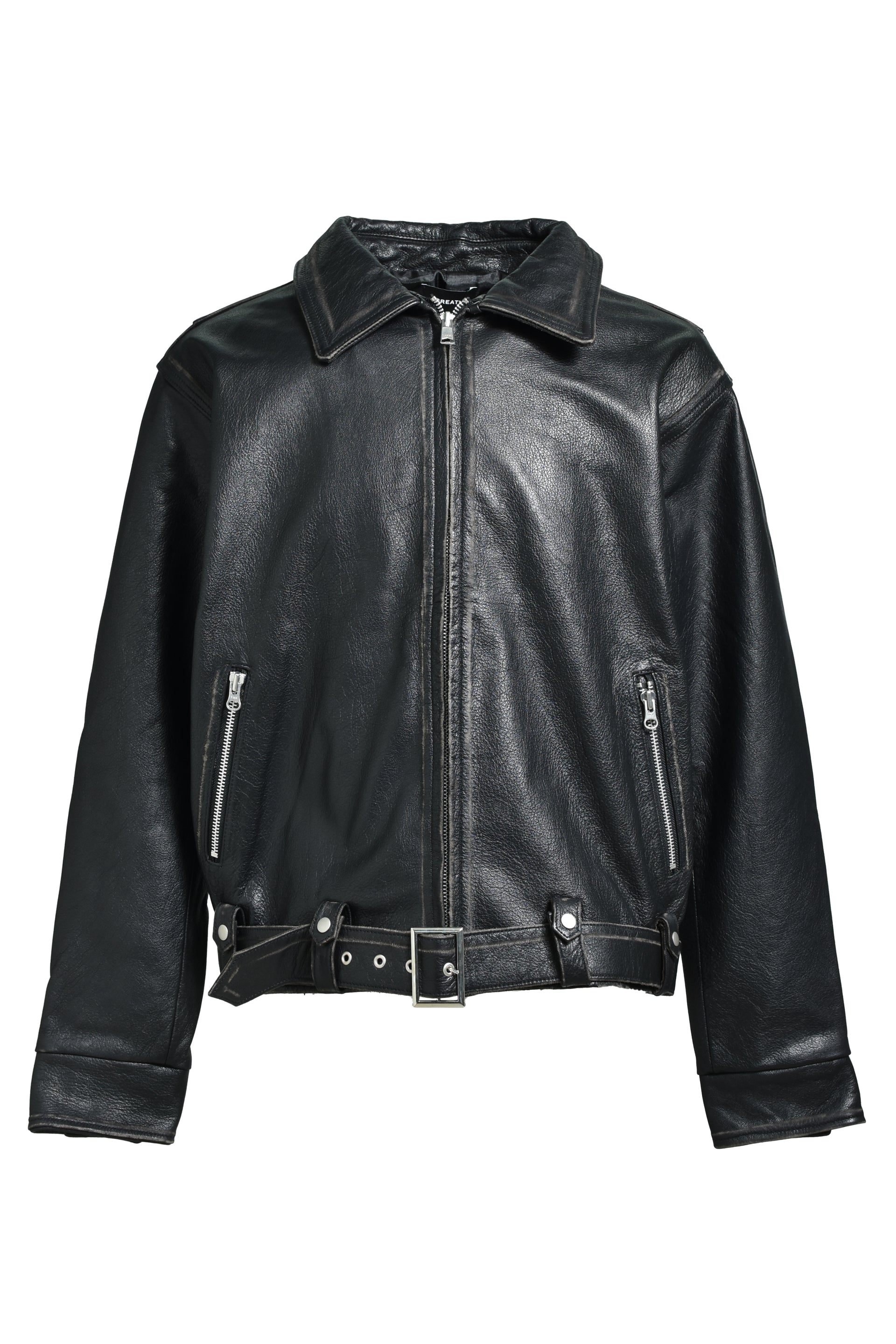 WASH LEATHER SINGLE RIDERS JACKET / BLK