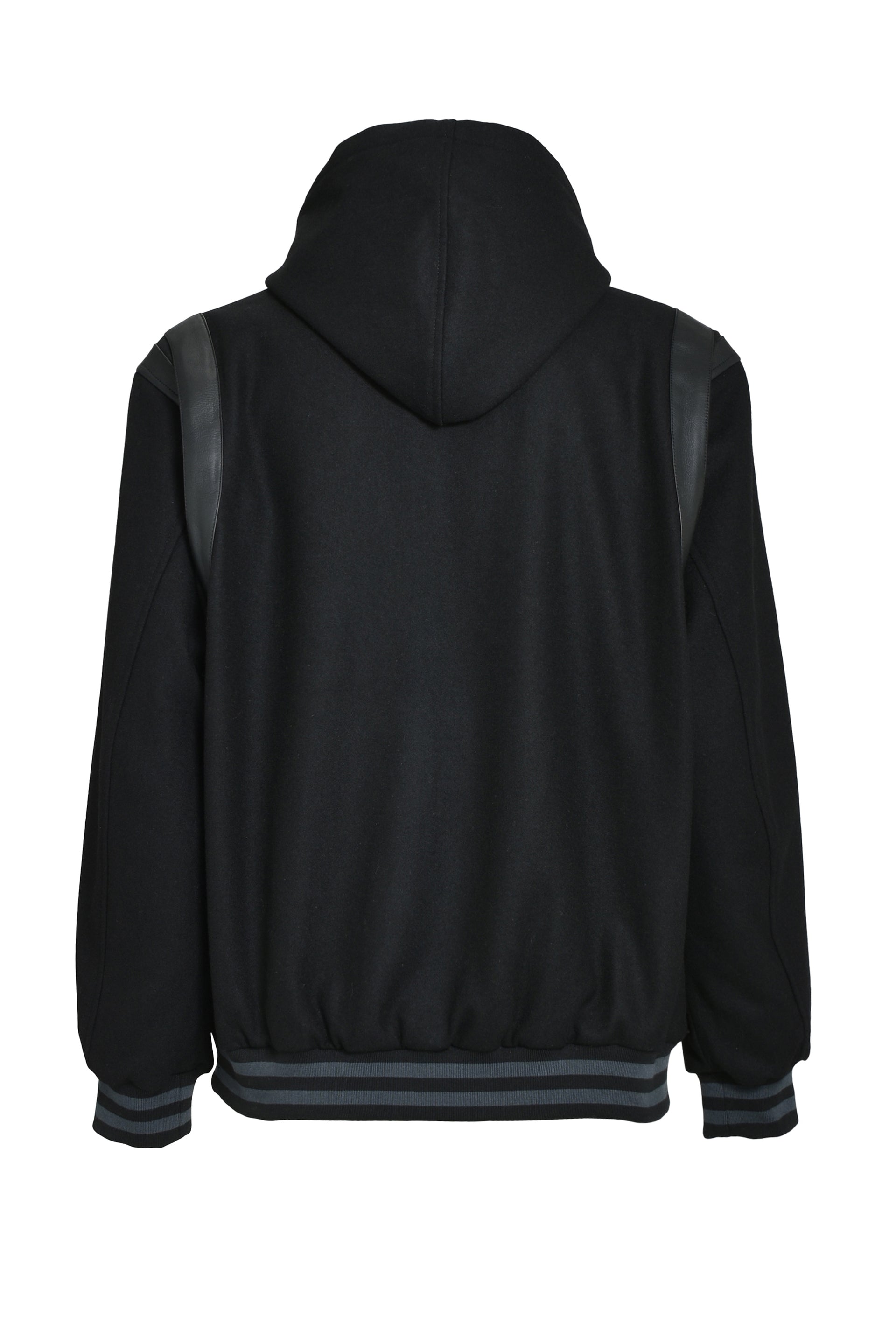 ARCH LOGO HOODED VERSITY JACKET / BLK BLK