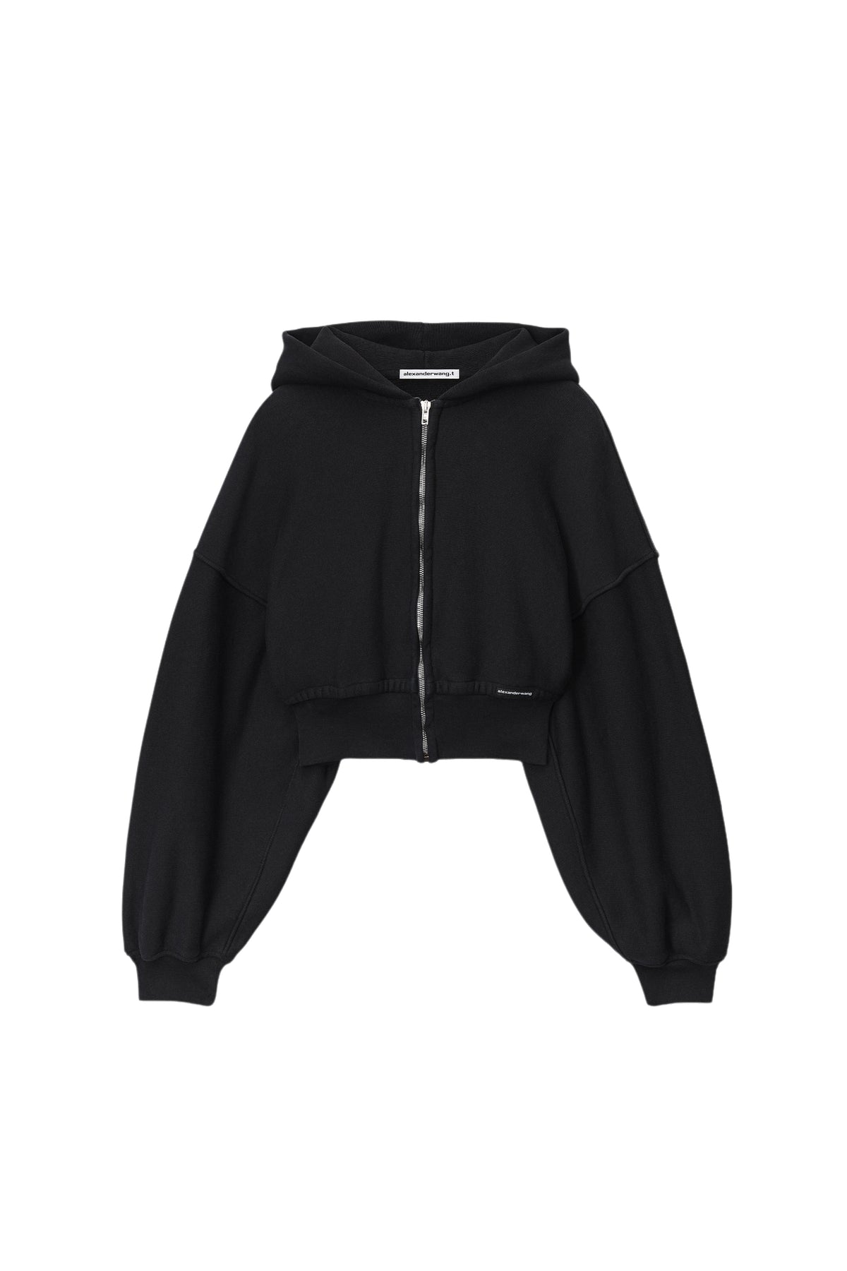 CROPPED ZIP UP HOODIE WITH BRANDED SEAM LABEL / FADED BLACK