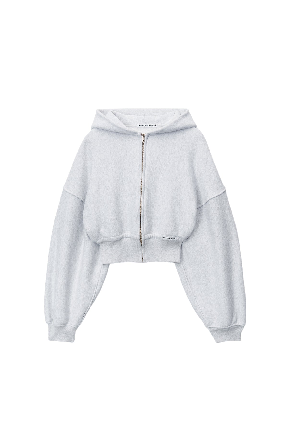 CROPPED ZIP UP HOODIE WITH BRANDED SEAM LABEL / LIGHT HEATHER GREY