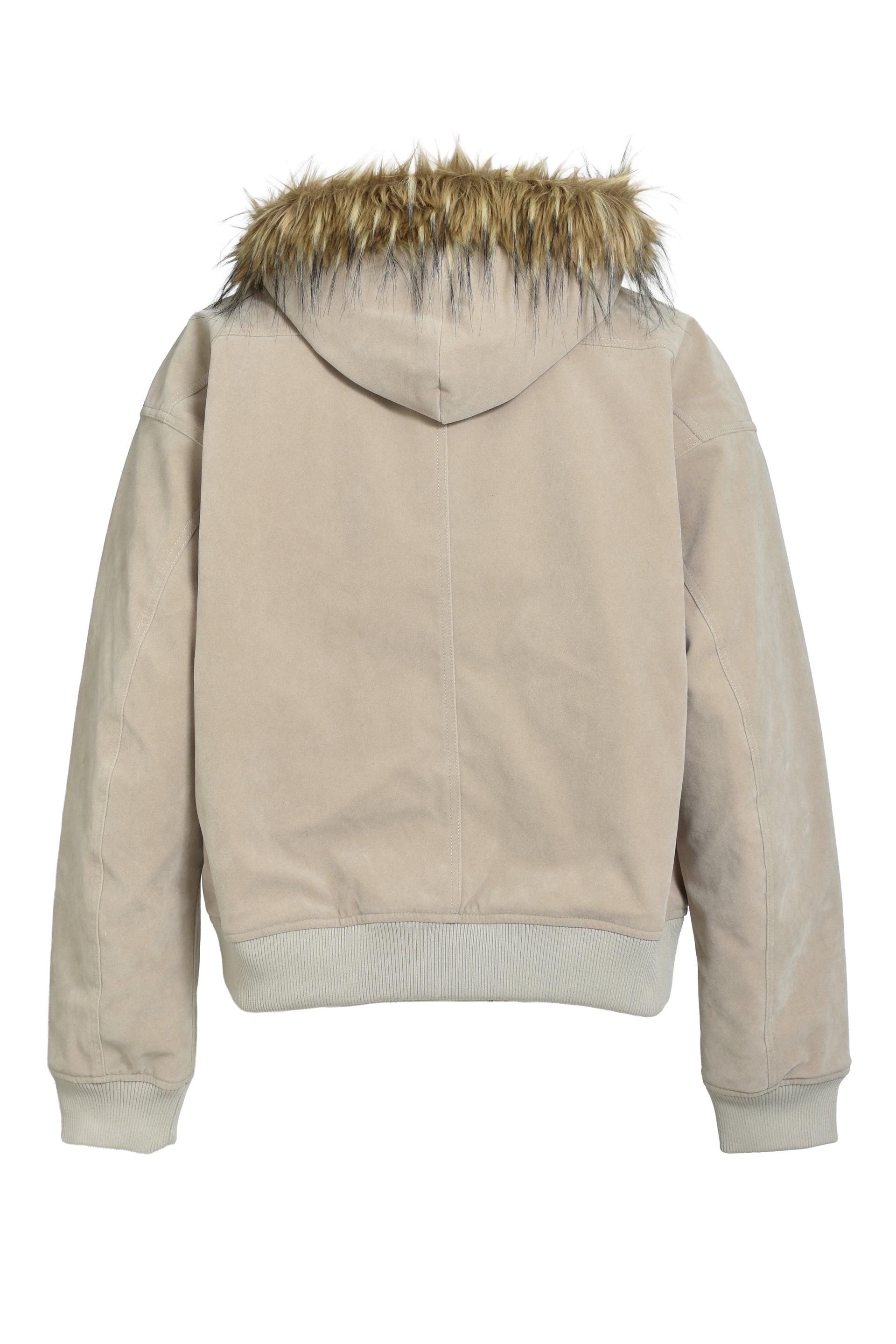 FAUX LEATHER FUR HOODED JACKET / BEI