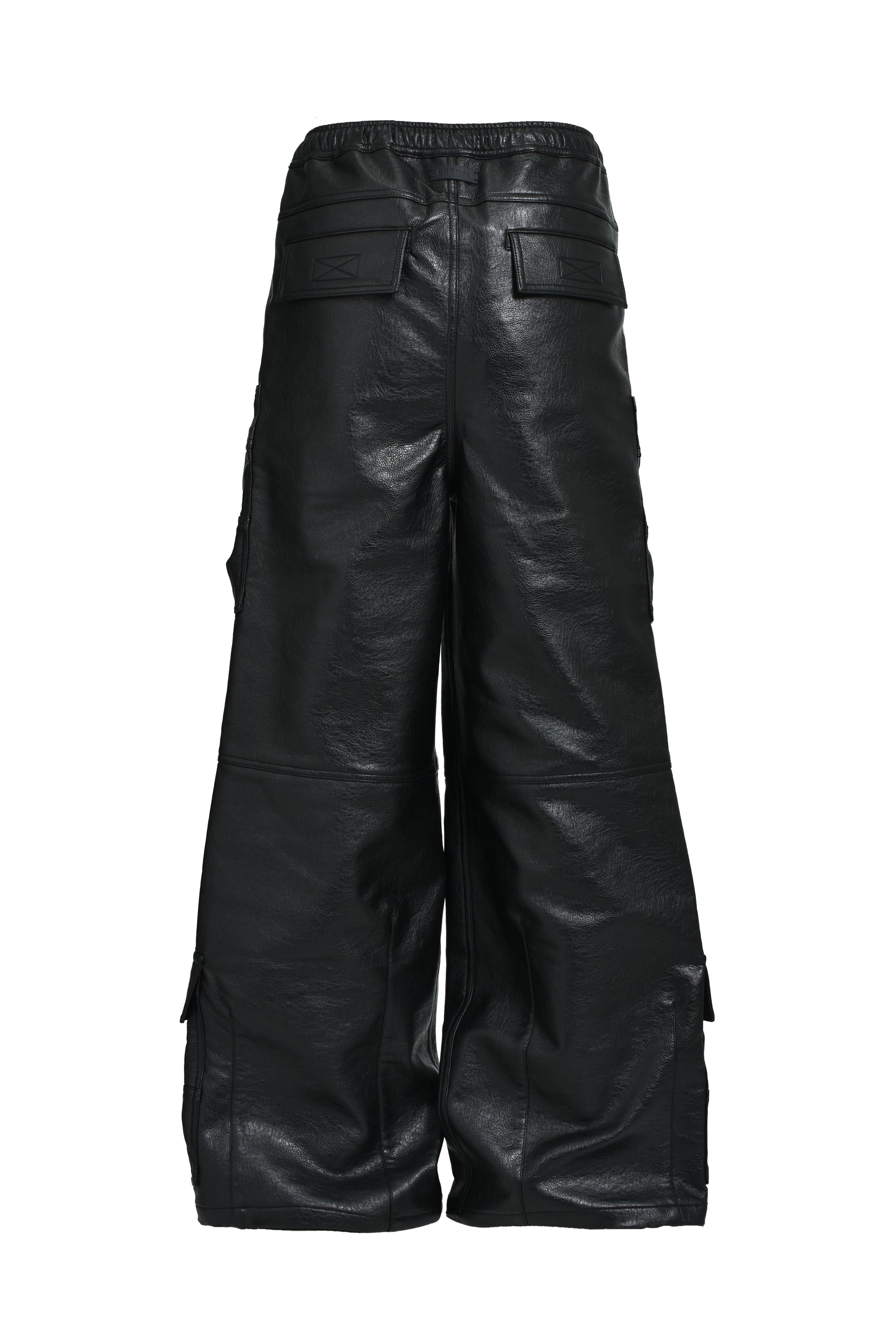 FAUX LEATHER CARGO PANTS / BLK