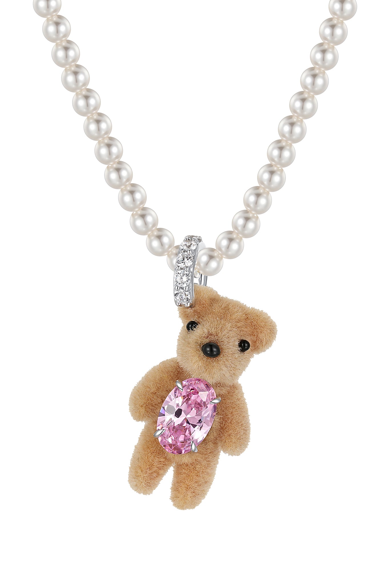 MINI FLOCKED BEAR PEARL NECKLACE / PNK