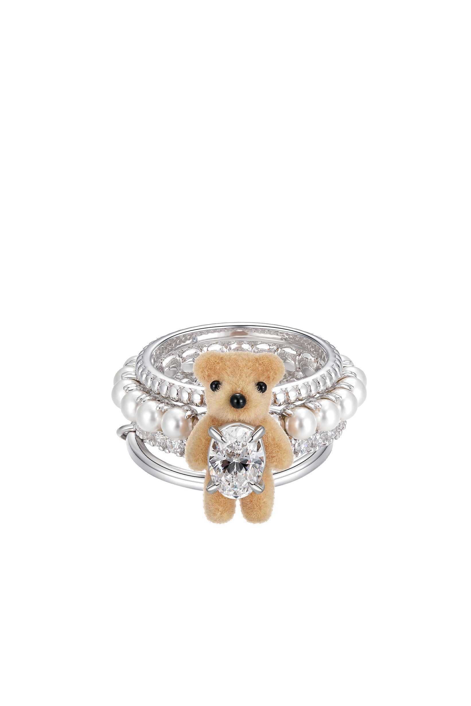 YVMIN イヴミン FW25 MINI PEARLESCENT BEAR MULTI-LAYERED RING / BRW