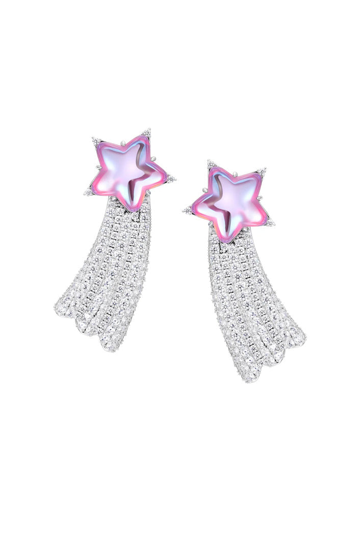 PAVE LONG-TAIL METEOR EARRING / PNK