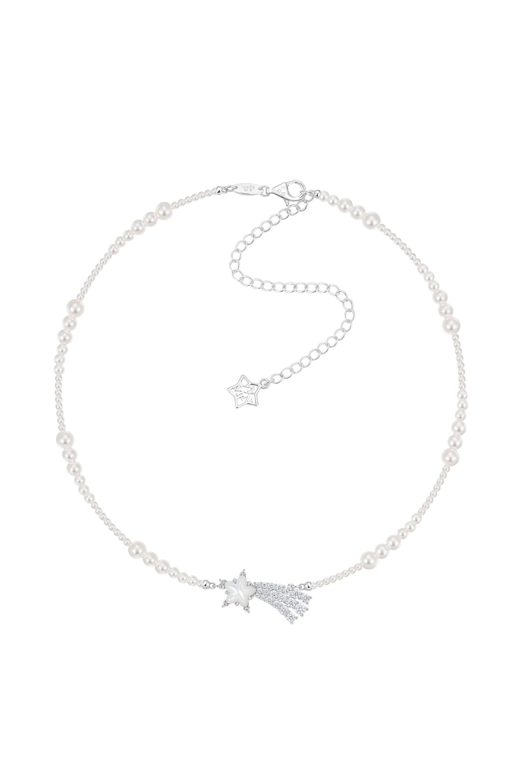 CRYSTAL METEOR PEARL NECKLACE / WHT