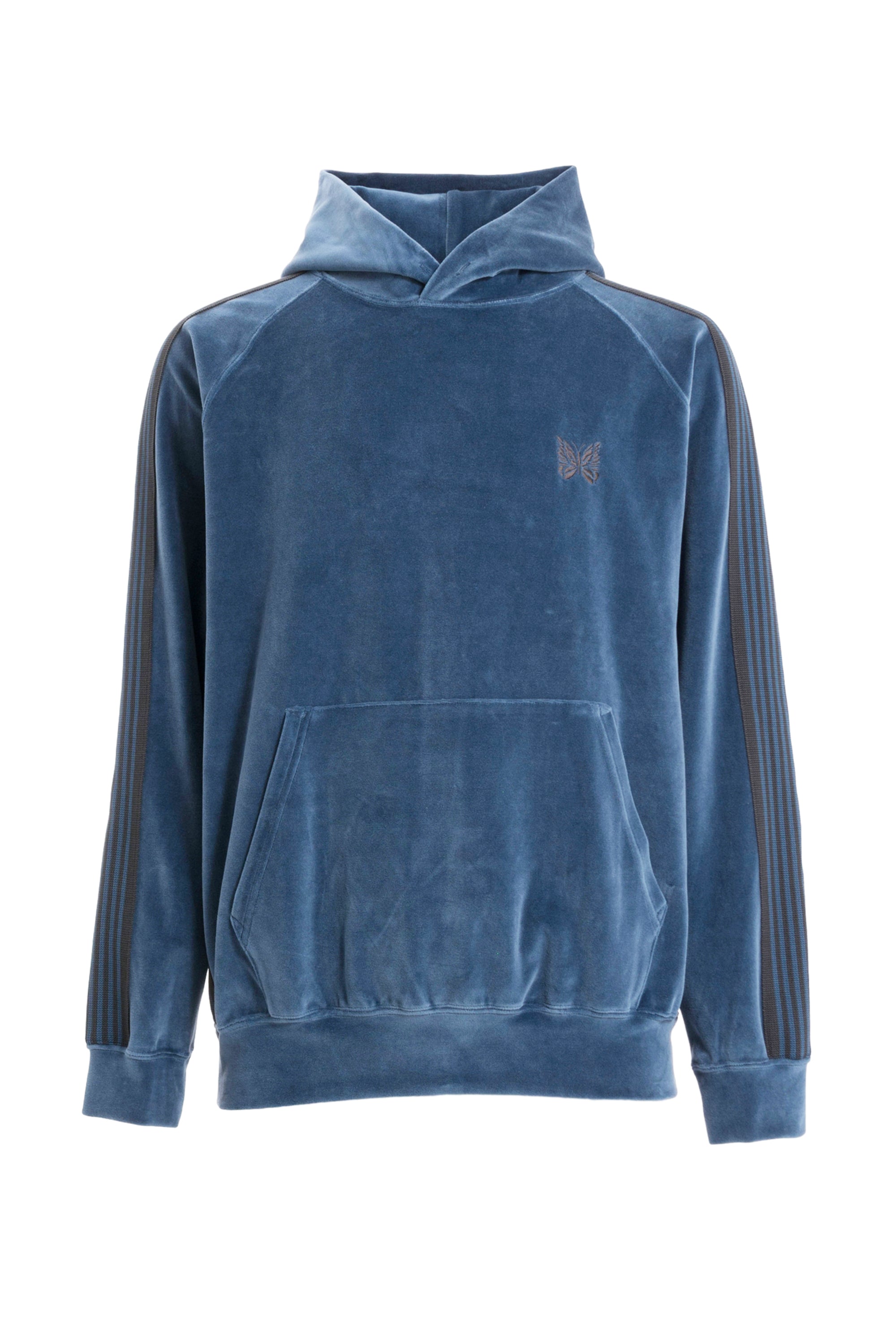 Needles FW23 TRACK HOODY - C/PE VELOUR / SMOKE BLU -NUBIAN