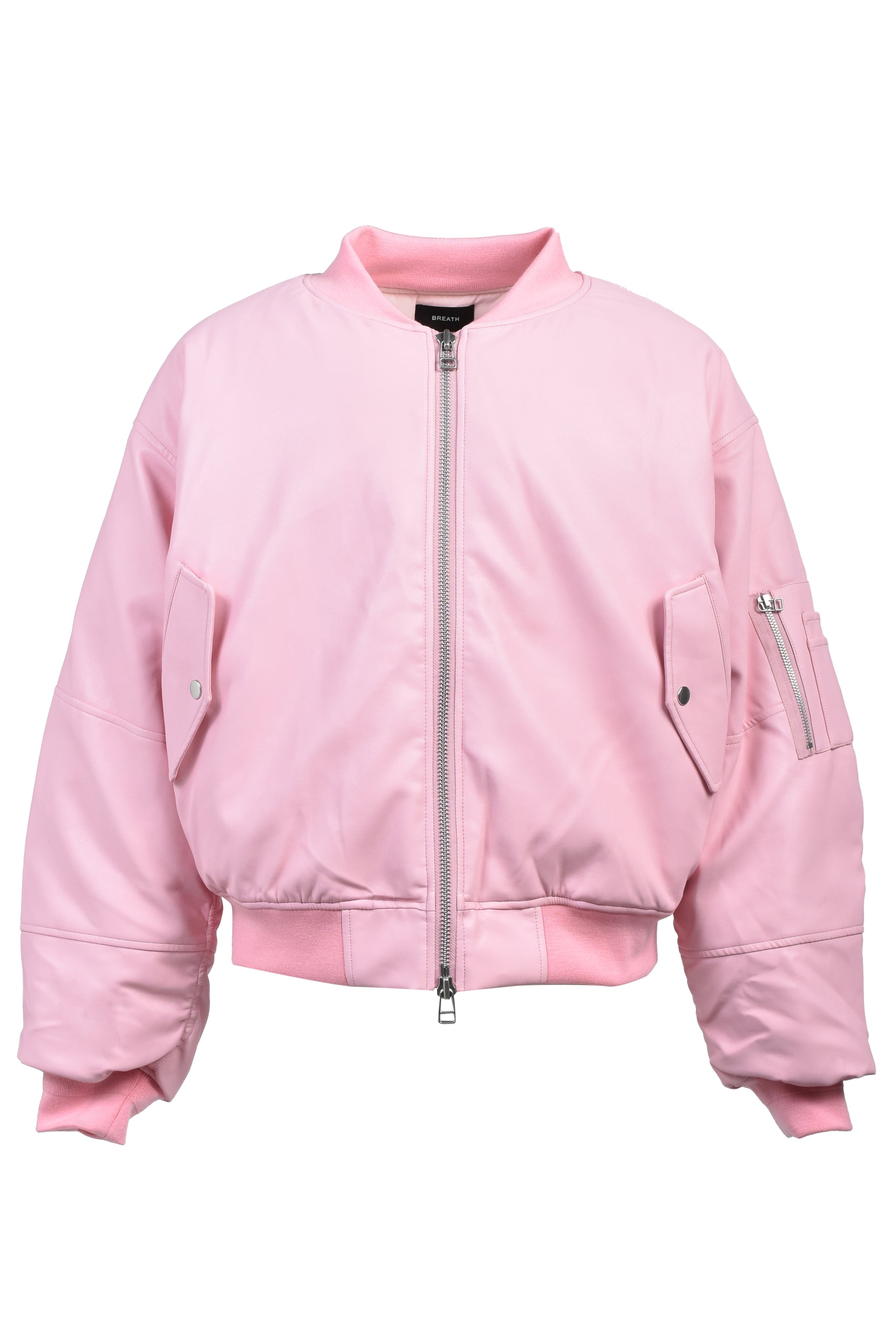 FAUX LEATHER BOMBER JACKET / PINK