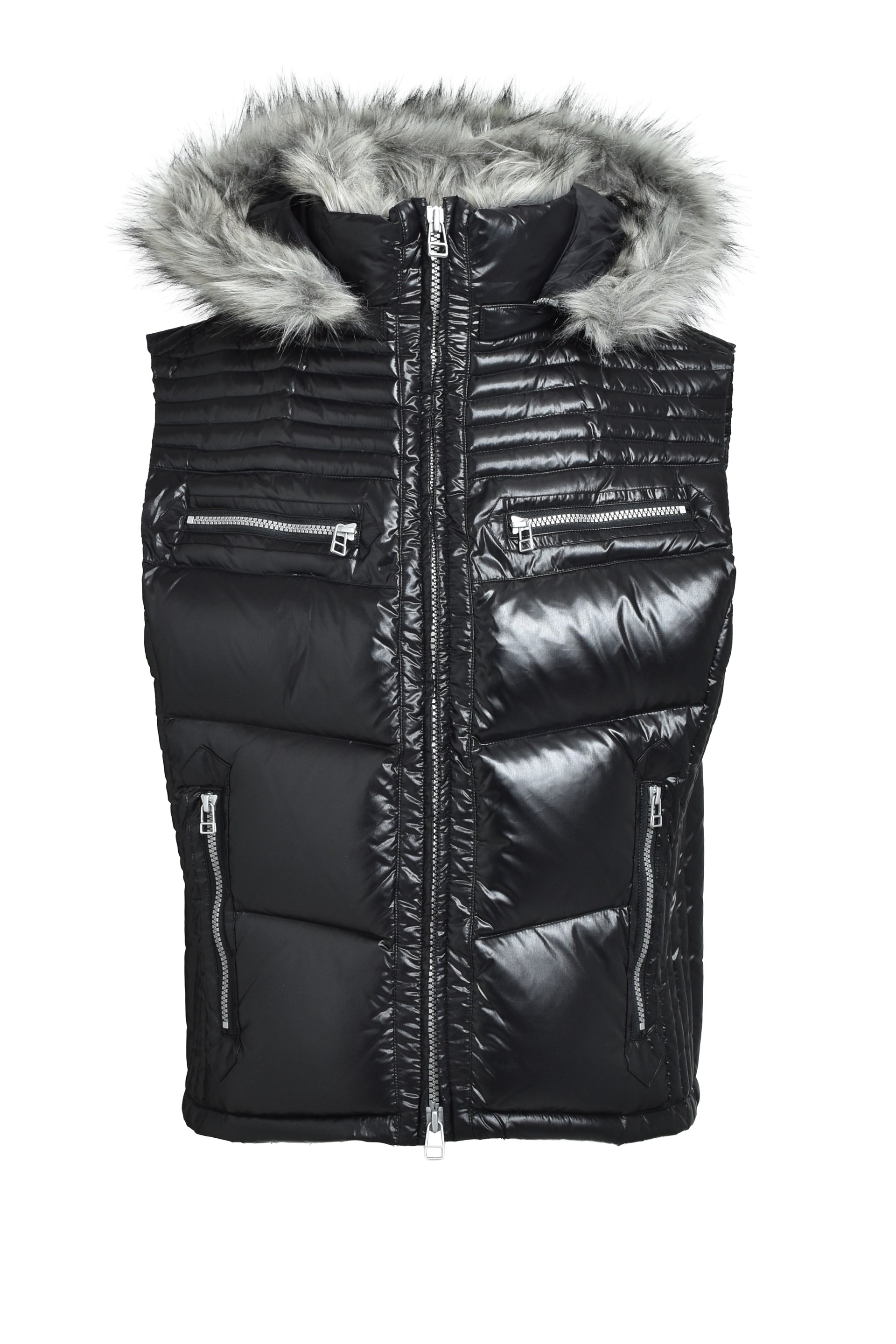 FUR SHINY DOWN VEST / BLK