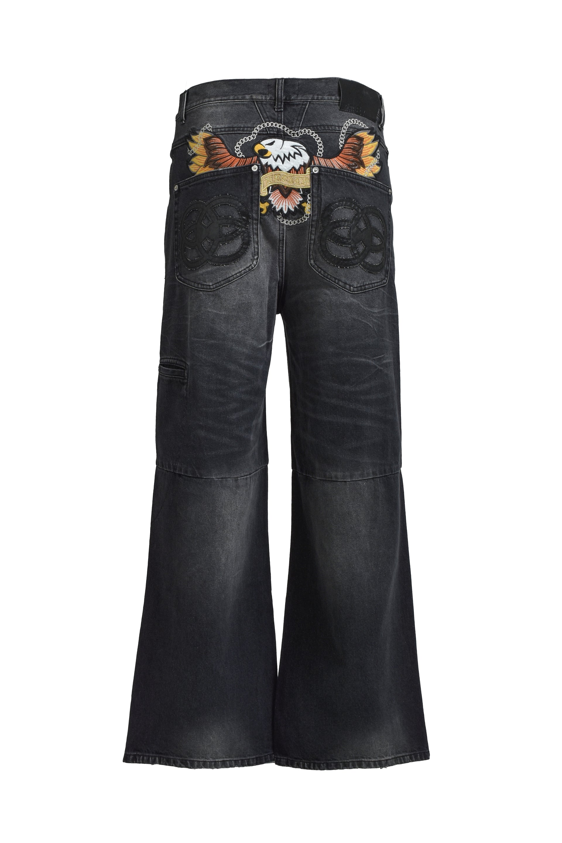 CHAIN EAGLE PATCH DENIM PANTS / BLK