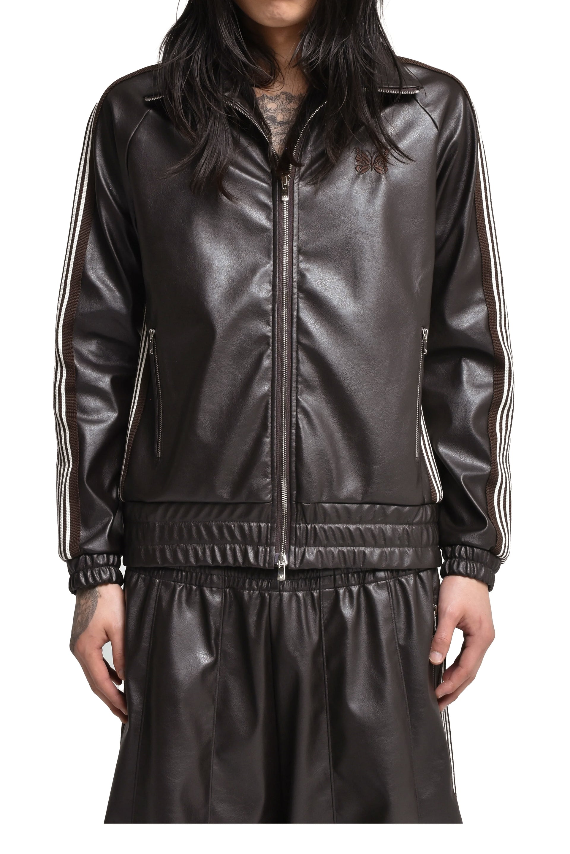 TRACK JACKET - SYNTHETIC LEATHER (EXCLUSIVE) / DK. BRW