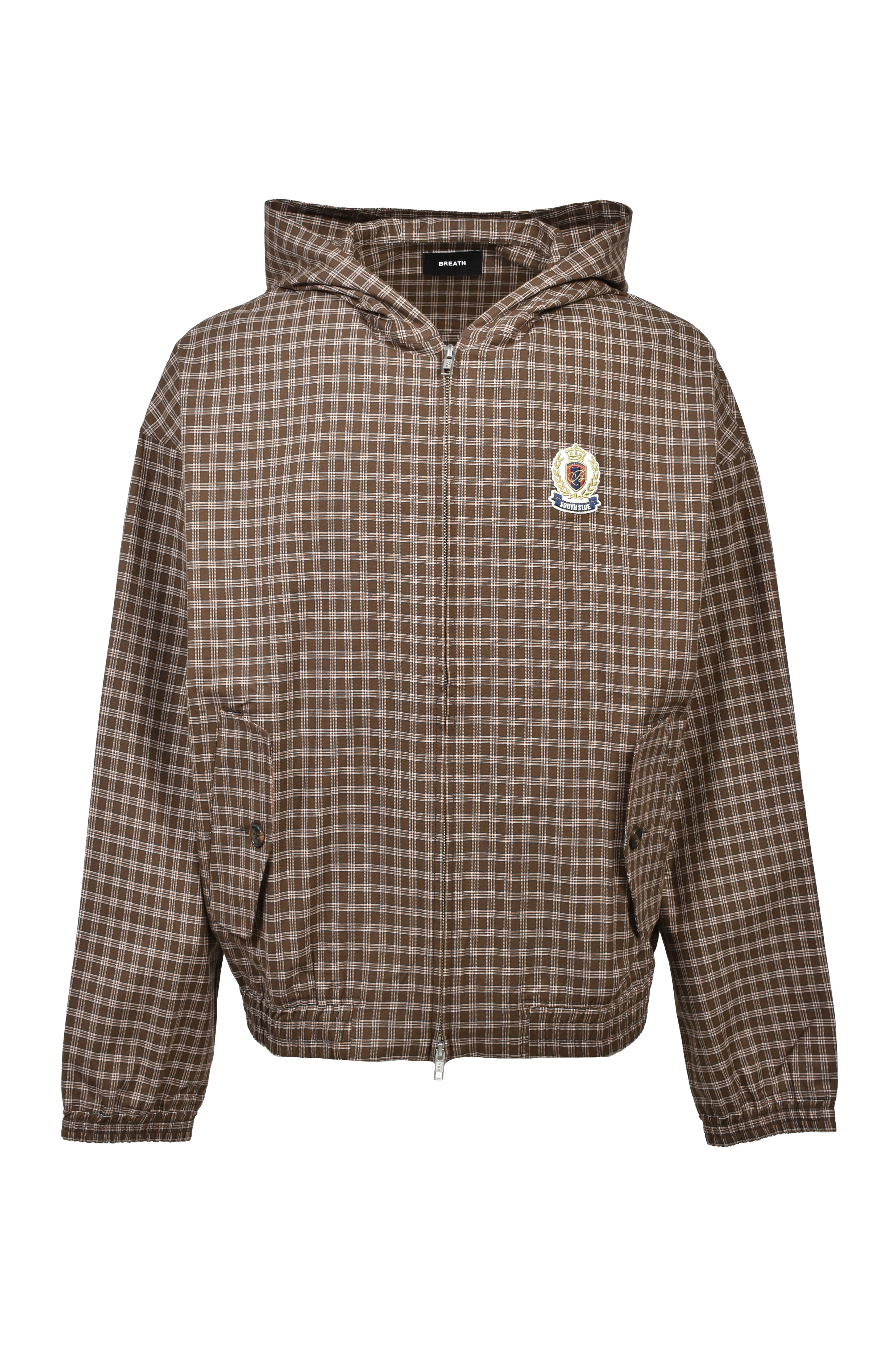 BREATH Breath SS26 EMBLEM LOGO CHECK ZIP UP HOODIE / BRW - NUBIAN