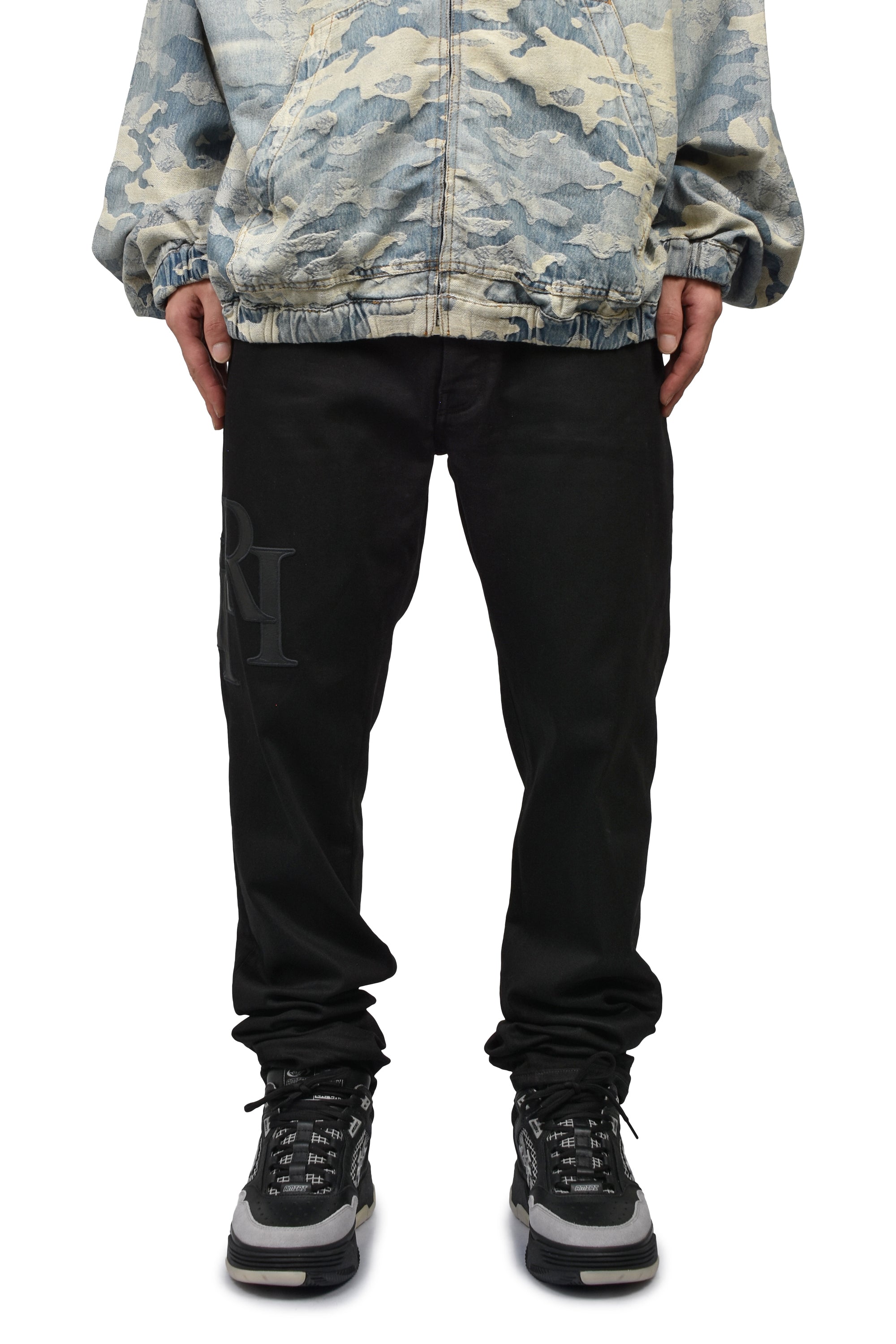 AMIRI アミリ FW26 WAXED STAGGERED LOGO SKINNY JEAN / BLK WAX