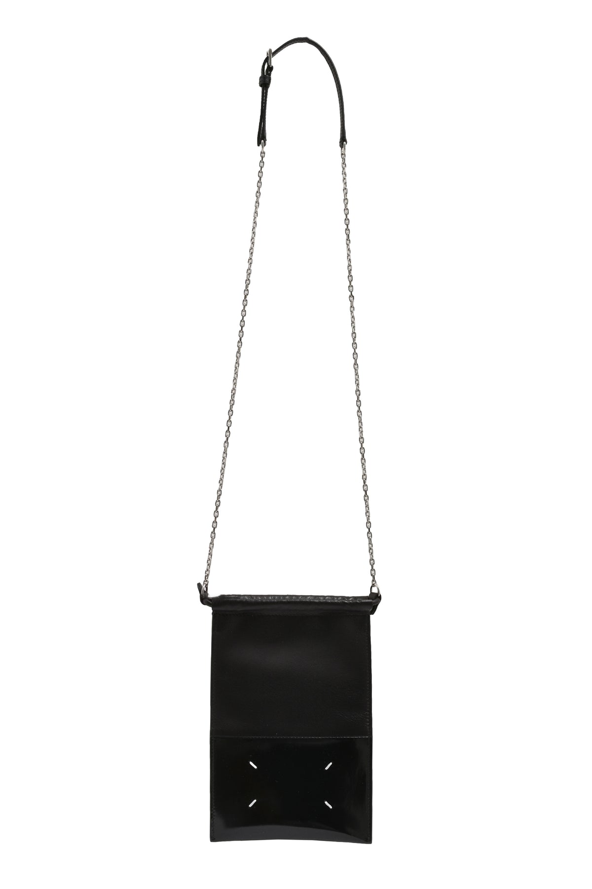DRAWSTRING PHONE NECK POUCH WITH CHAIN / BLK