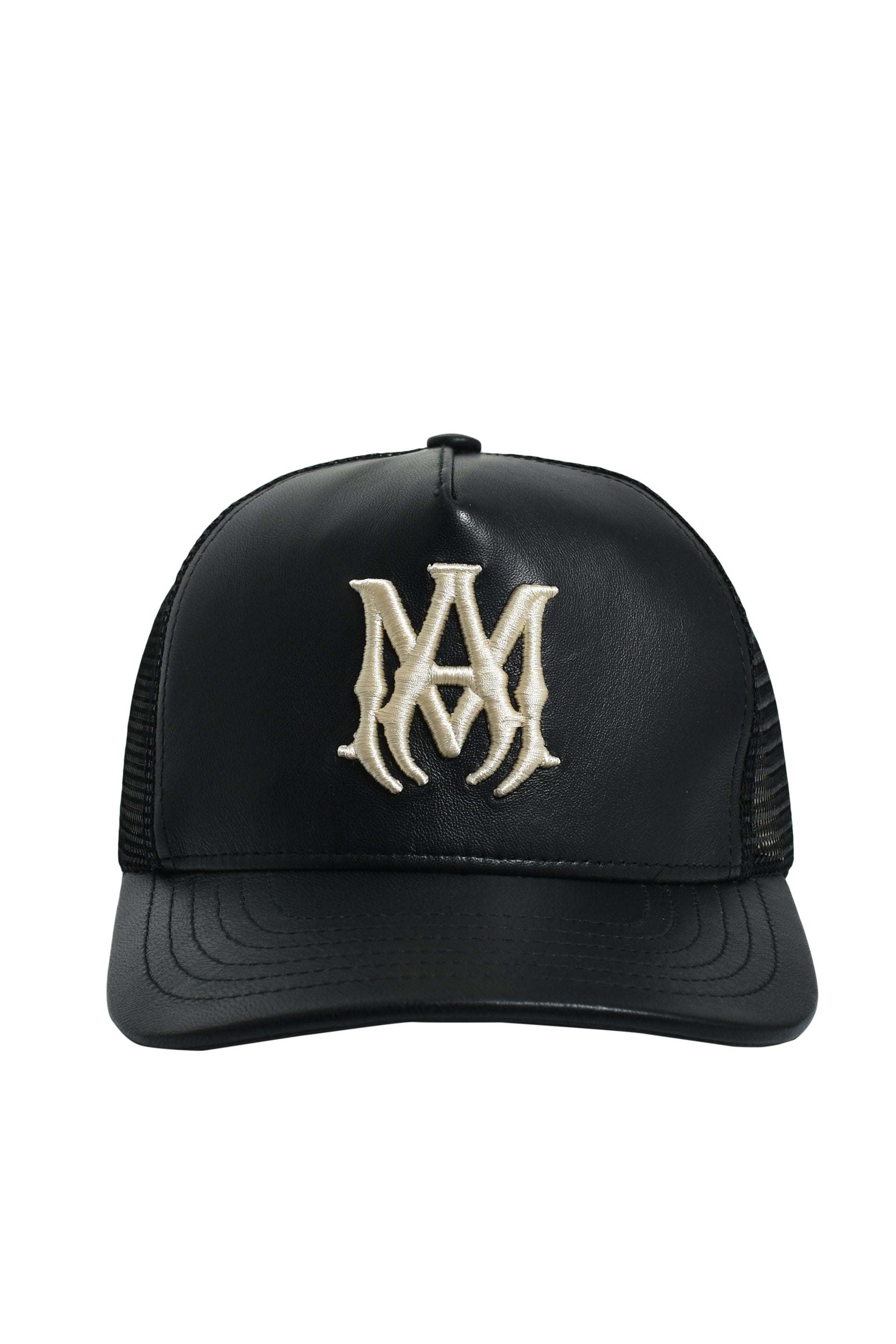 LEATHER MA TRUCKER HAT / BLK