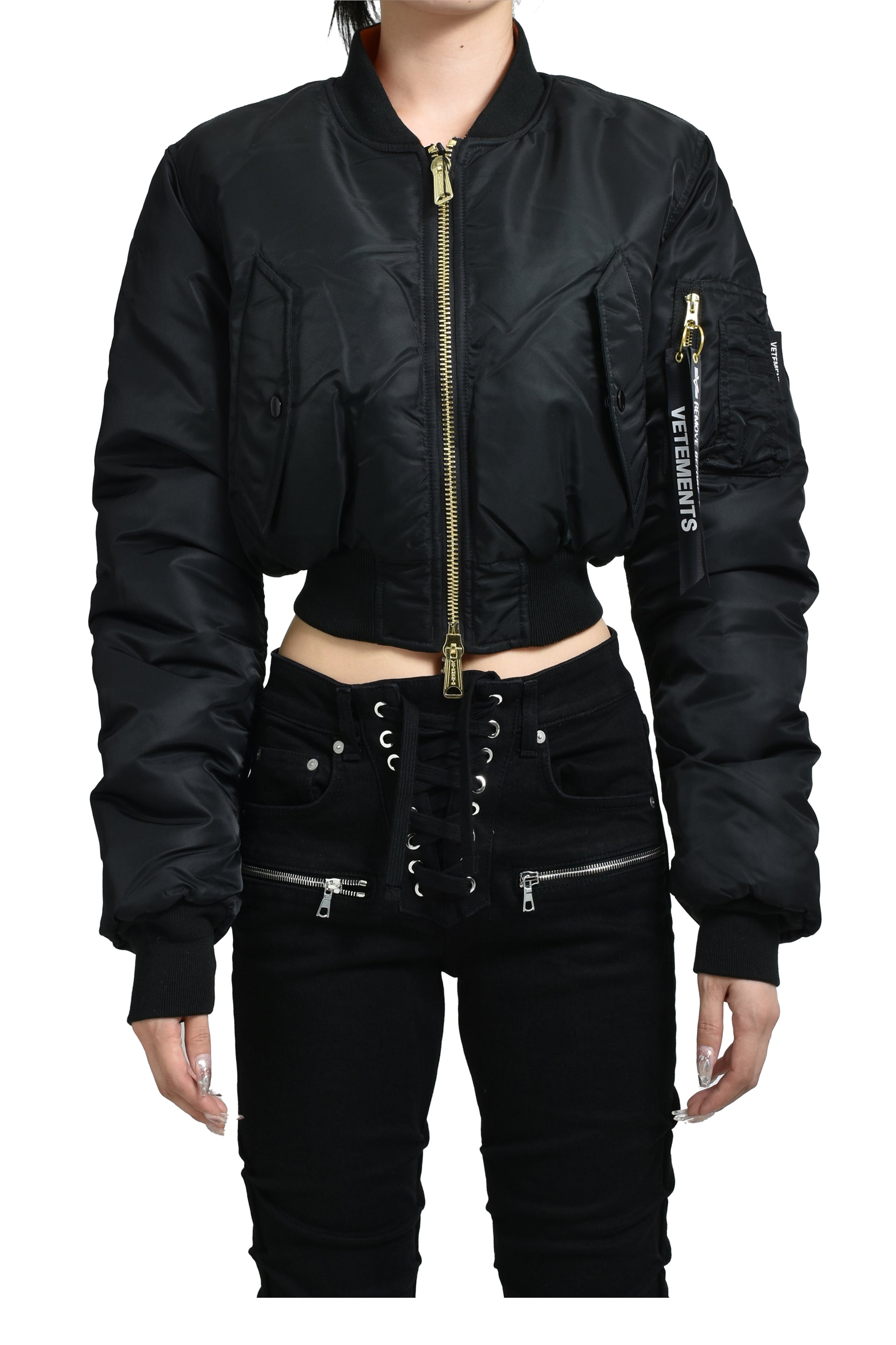 FITTED DOUBLE ZIP BOMBER JACKET / BLK