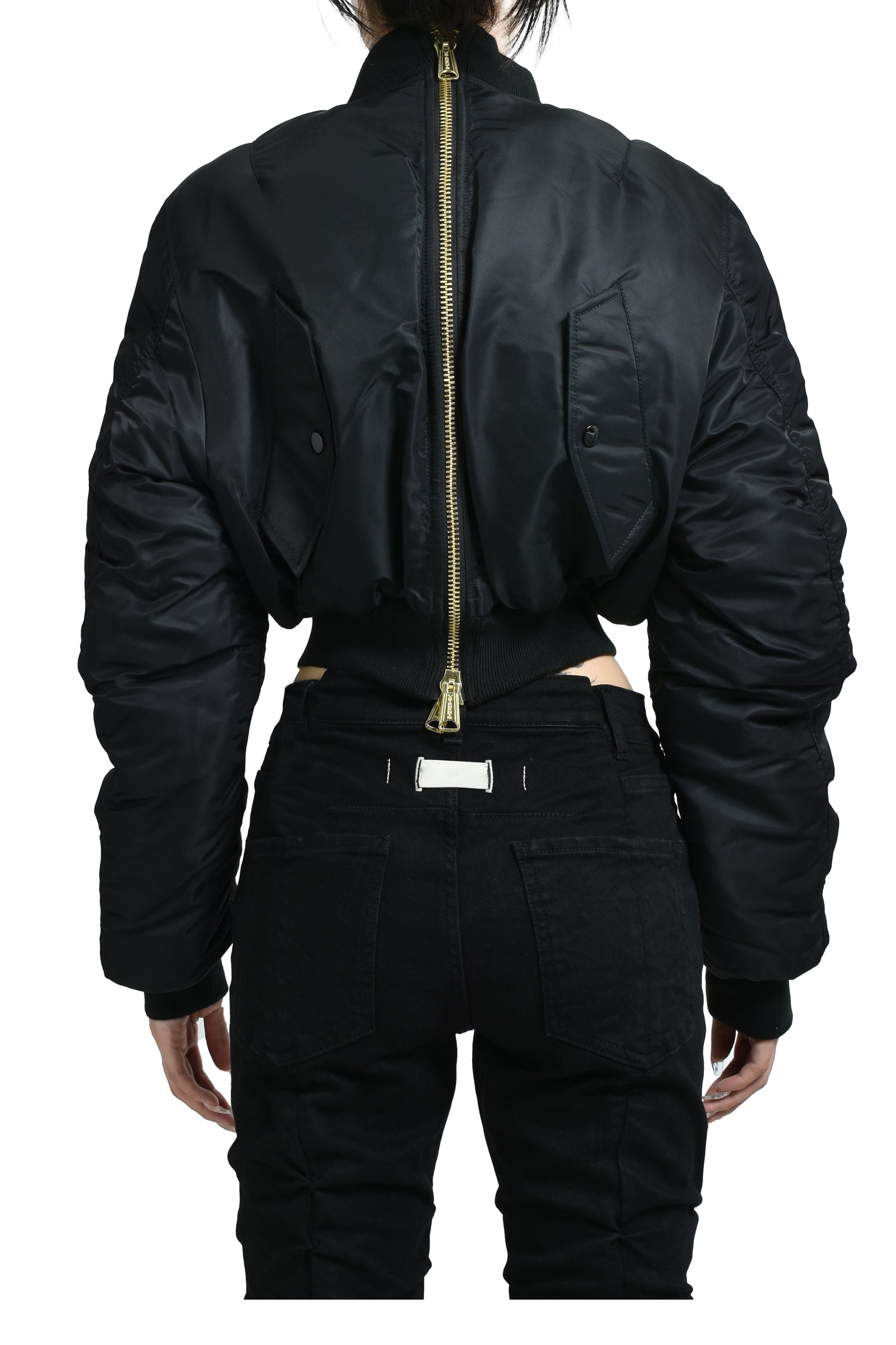 FITTED DOUBLE ZIP BOMBER JACKET / BLK