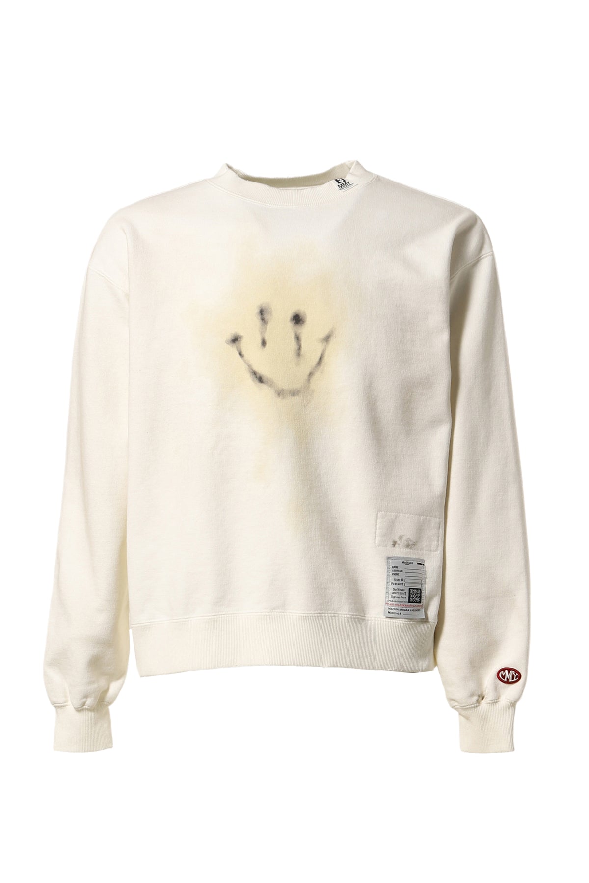 DISTRESSED SMILY FACE PT PULLOVER / WHT