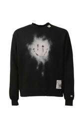 DISTRESSED SMILY FACE PT PULLOVER / BLK