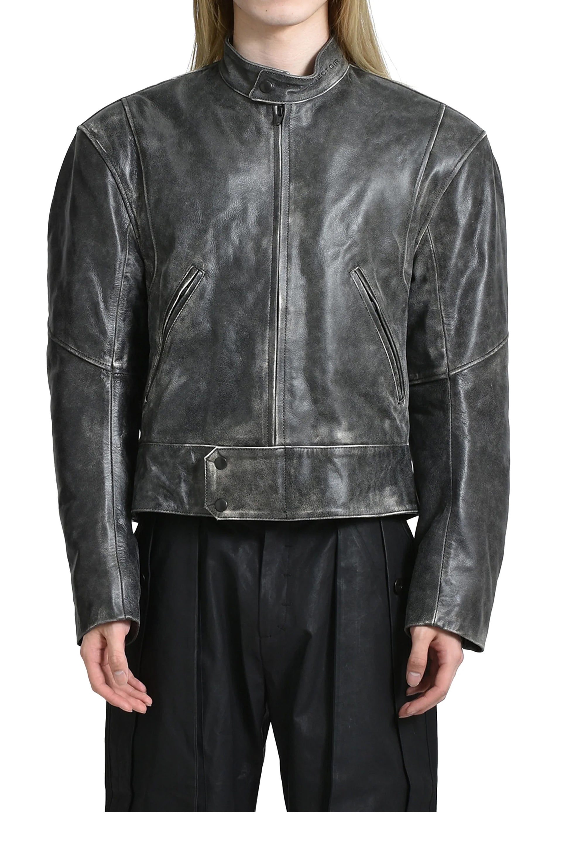 PROJECT G/R DISTRESSED LEATHER BIKER JACKET / BLK
