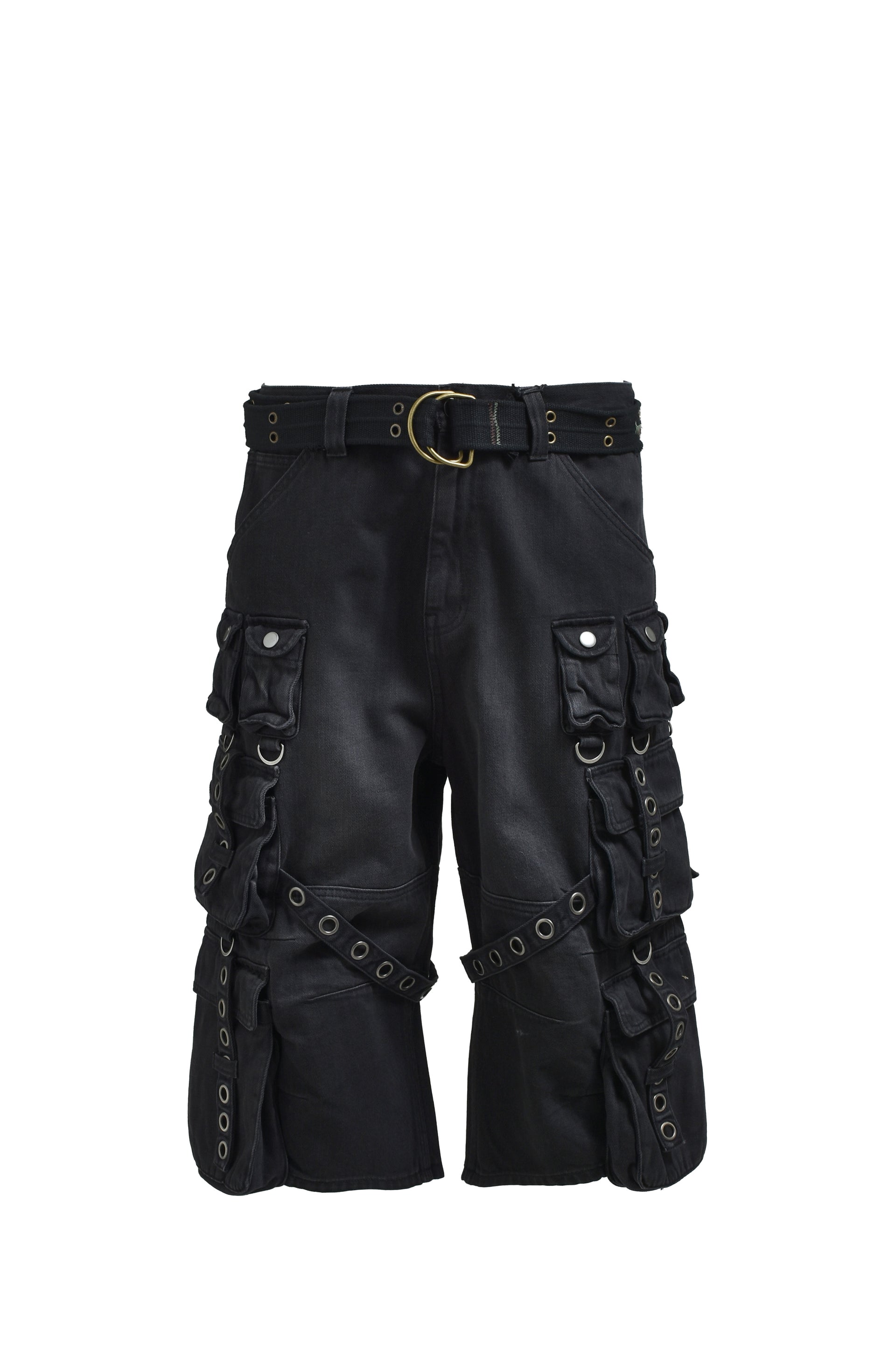 BLEACH CARGO PANTS W / BELT / BLK