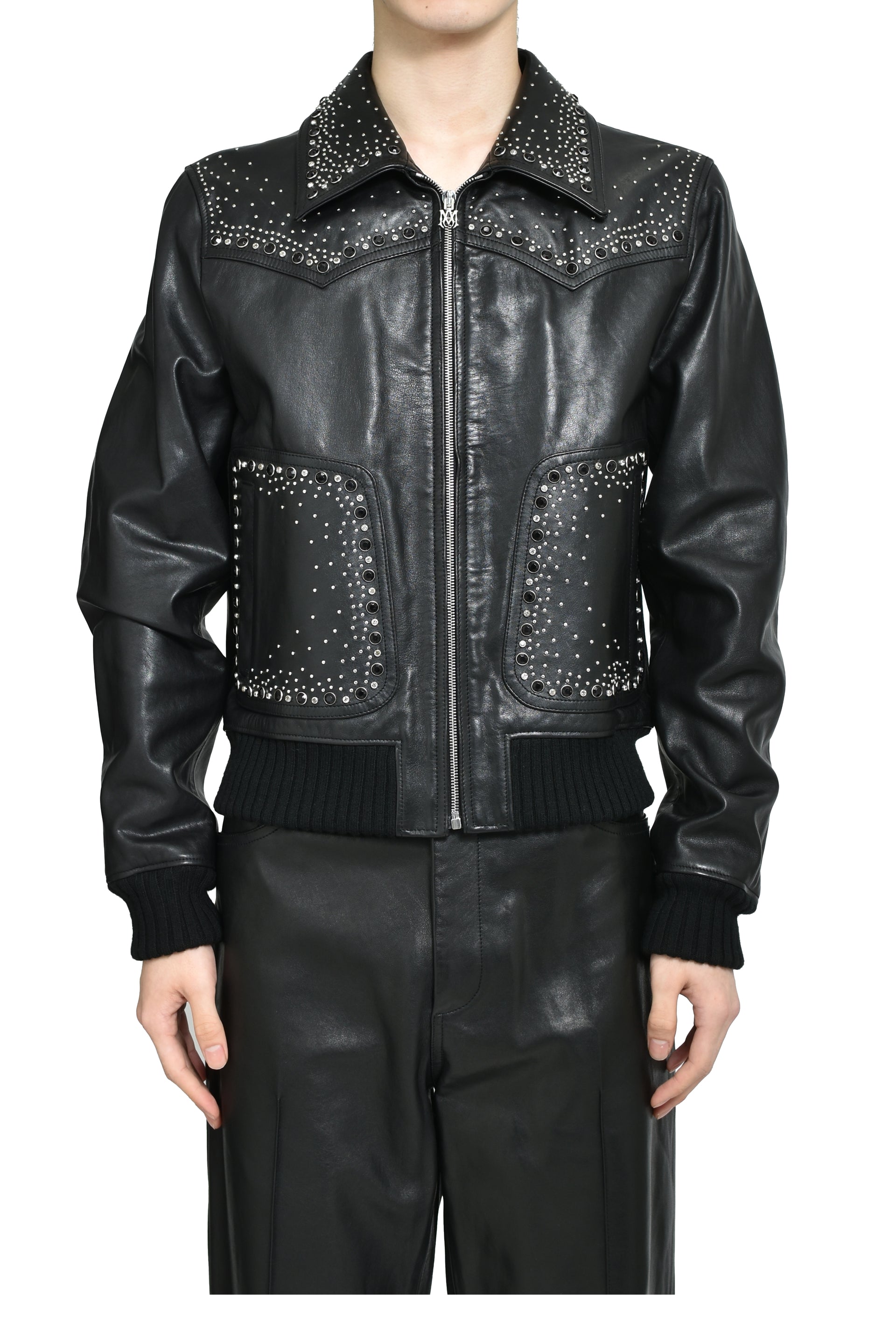 CRYSTAL LEATHER WESTERN JACKET / BLK