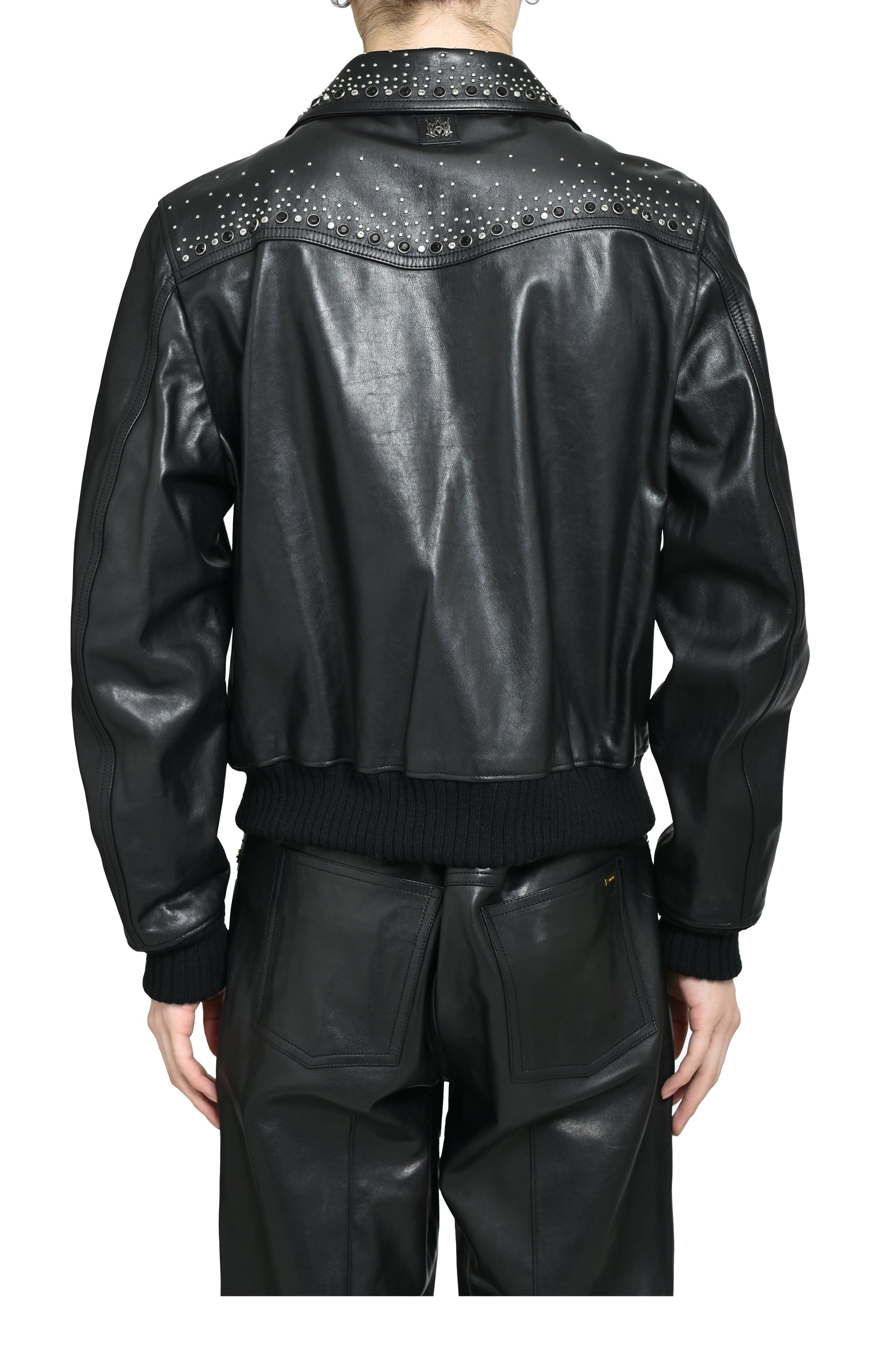 CRYSTAL LEATHER WESTERN JACKET / BLK