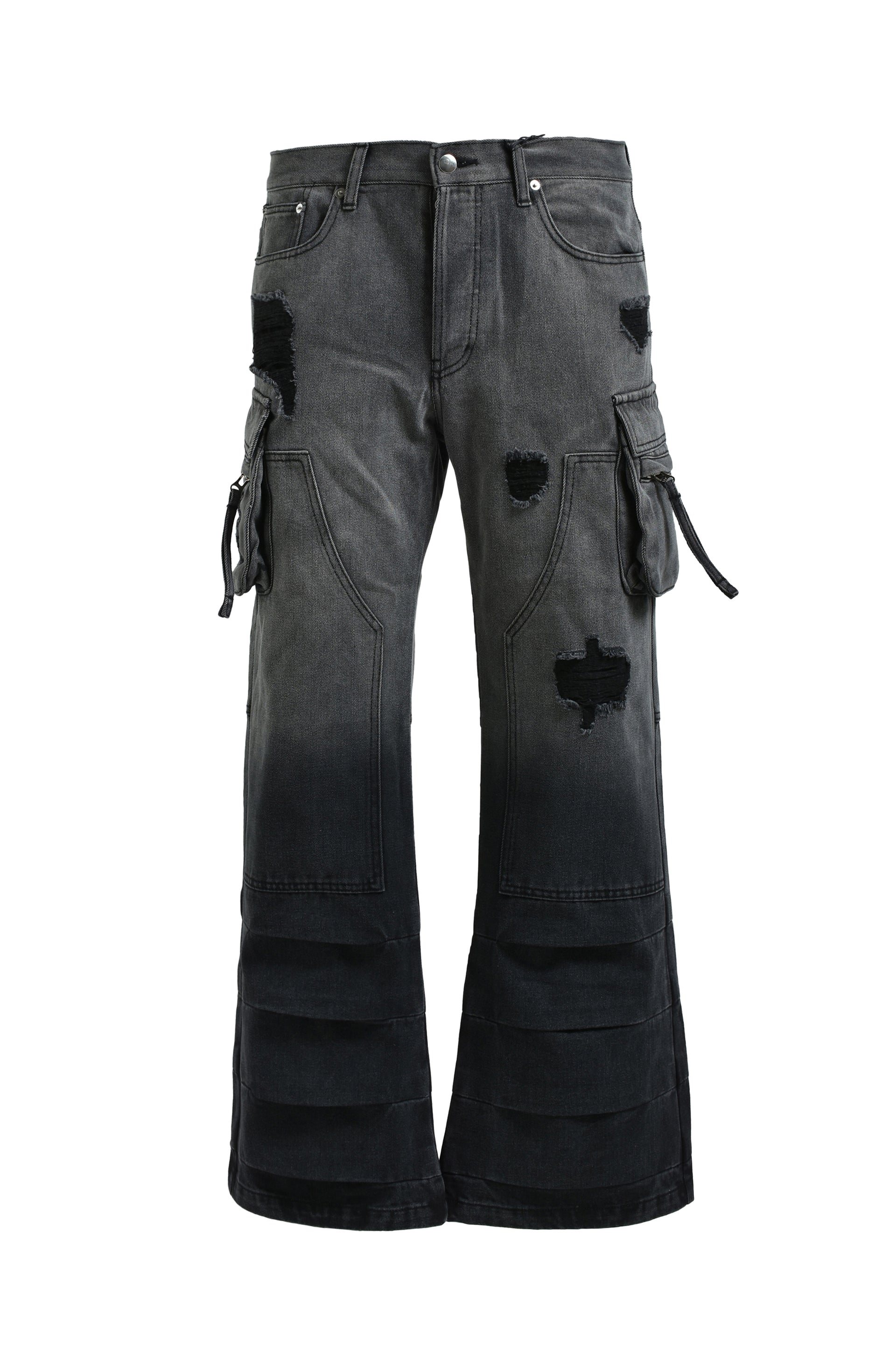 BLEACH DOUBLE KNEE FLARE DENIM / BLK