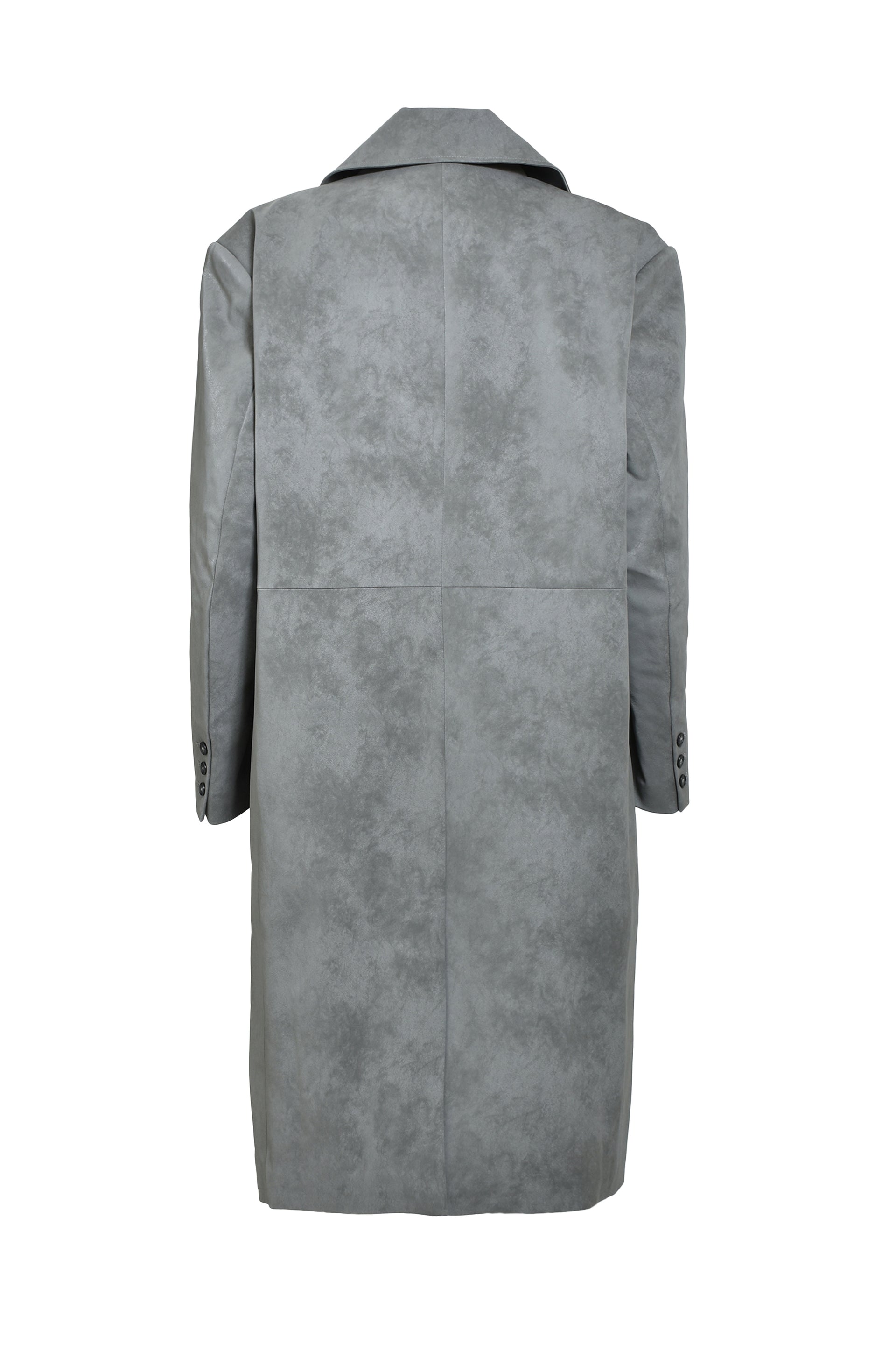 FAUX LEATHER DOUBLE BREASTED COAT / GRY