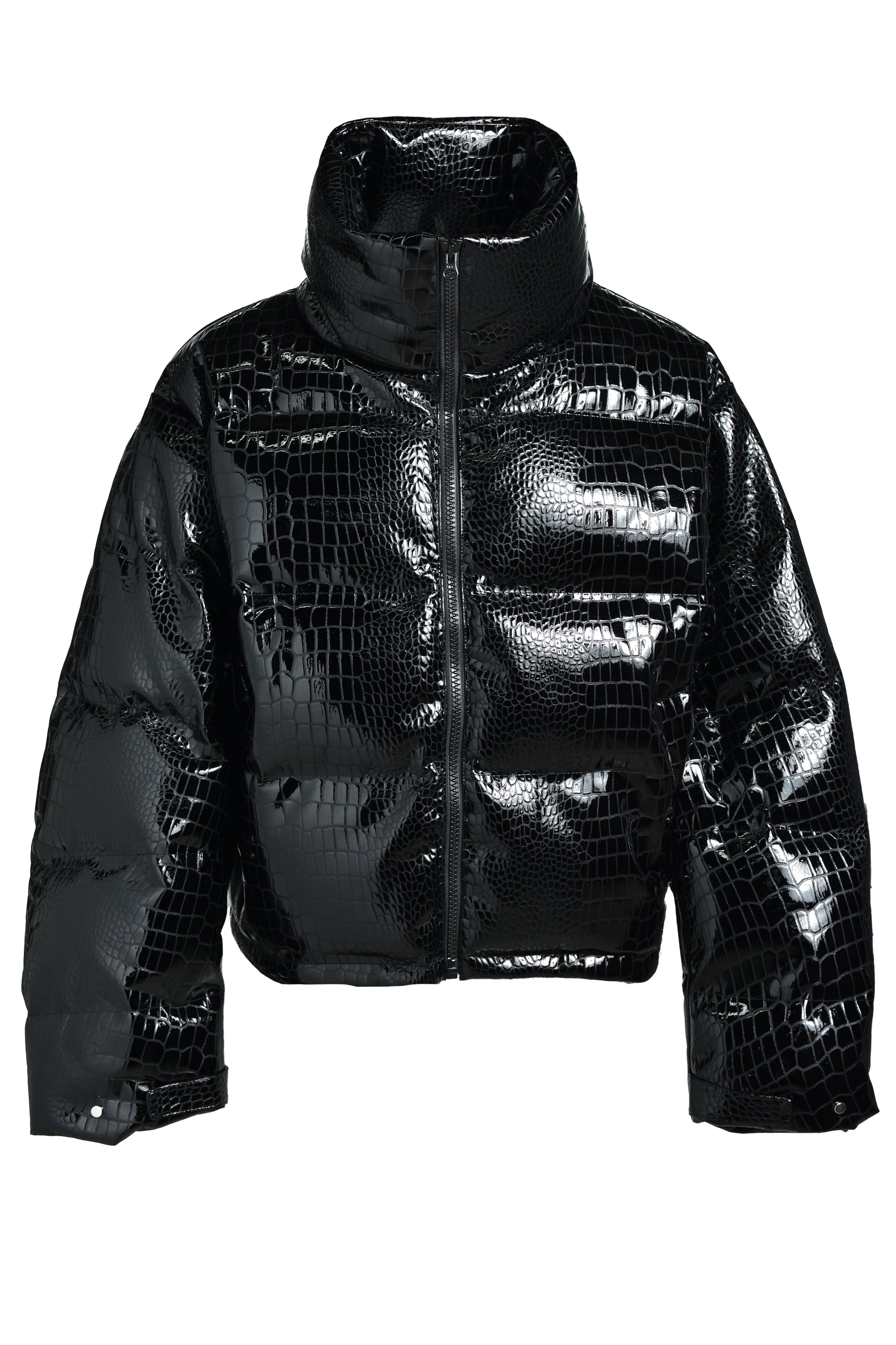 FAUX LEATHER CROCODILE DOWN JACKET / BLK