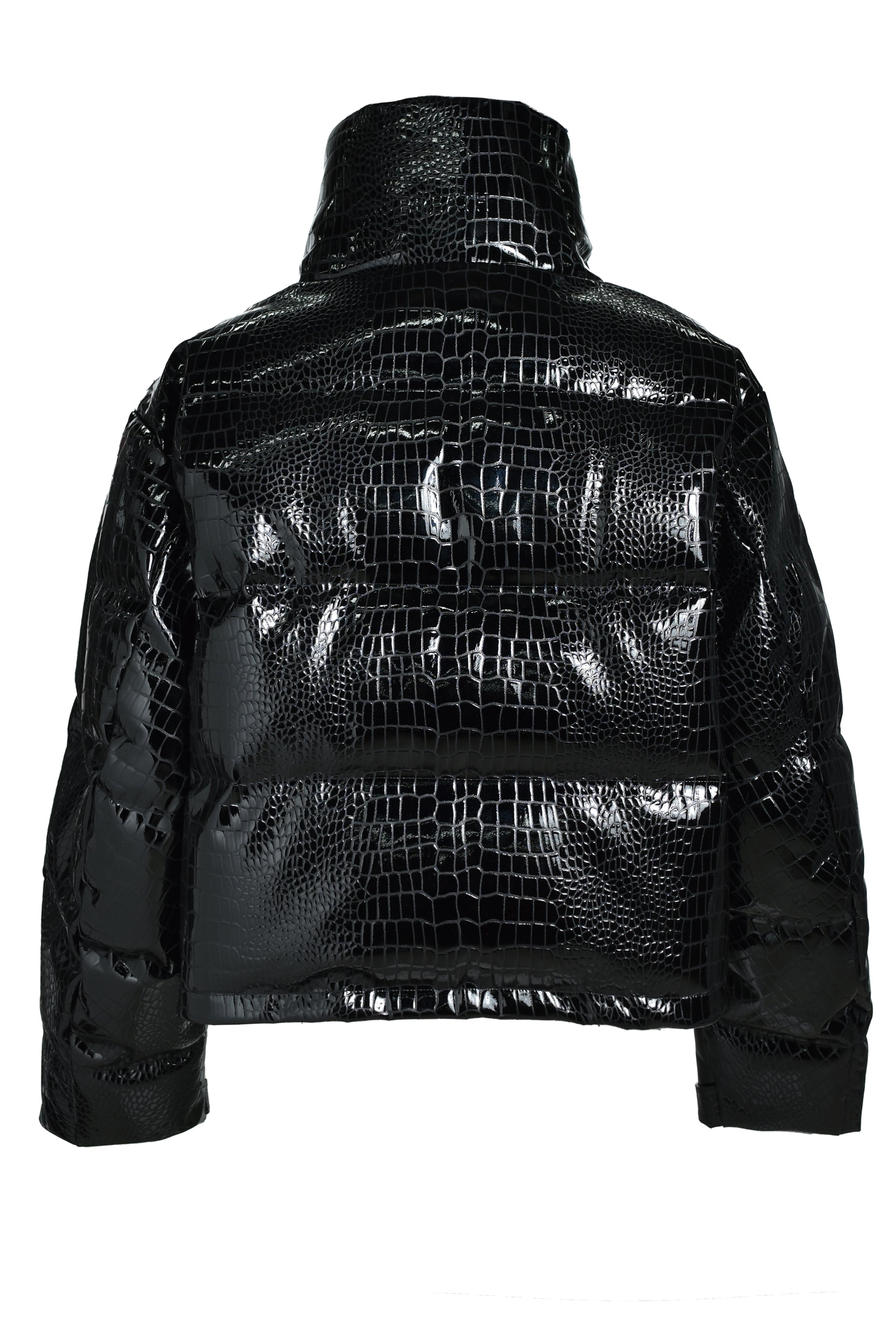 FAUX LEATHER CROCODILE DOWN JACKET / BLK