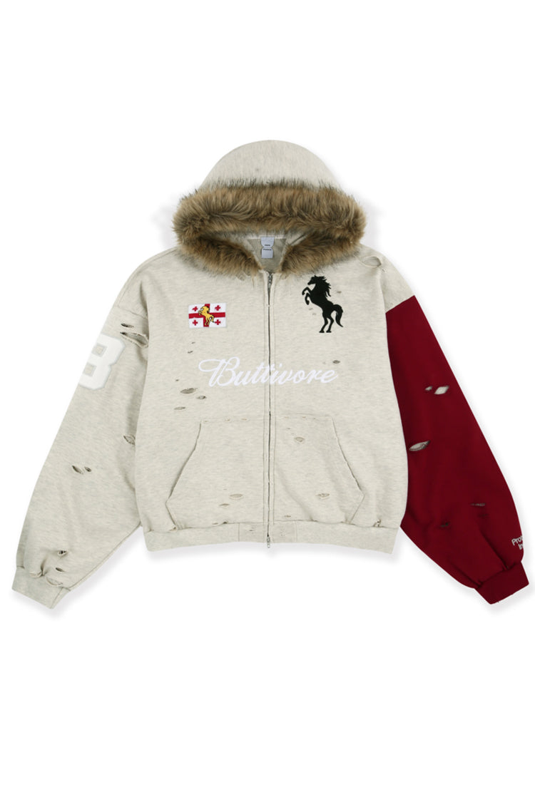 BUTTIVORE FUR LINING ZIP HOODIE / OATMEAL MELANGE