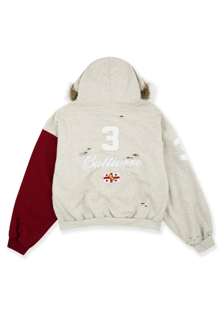 BUTTIVORE FUR LINING ZIP HOODIE / OATMEAL MELANGE