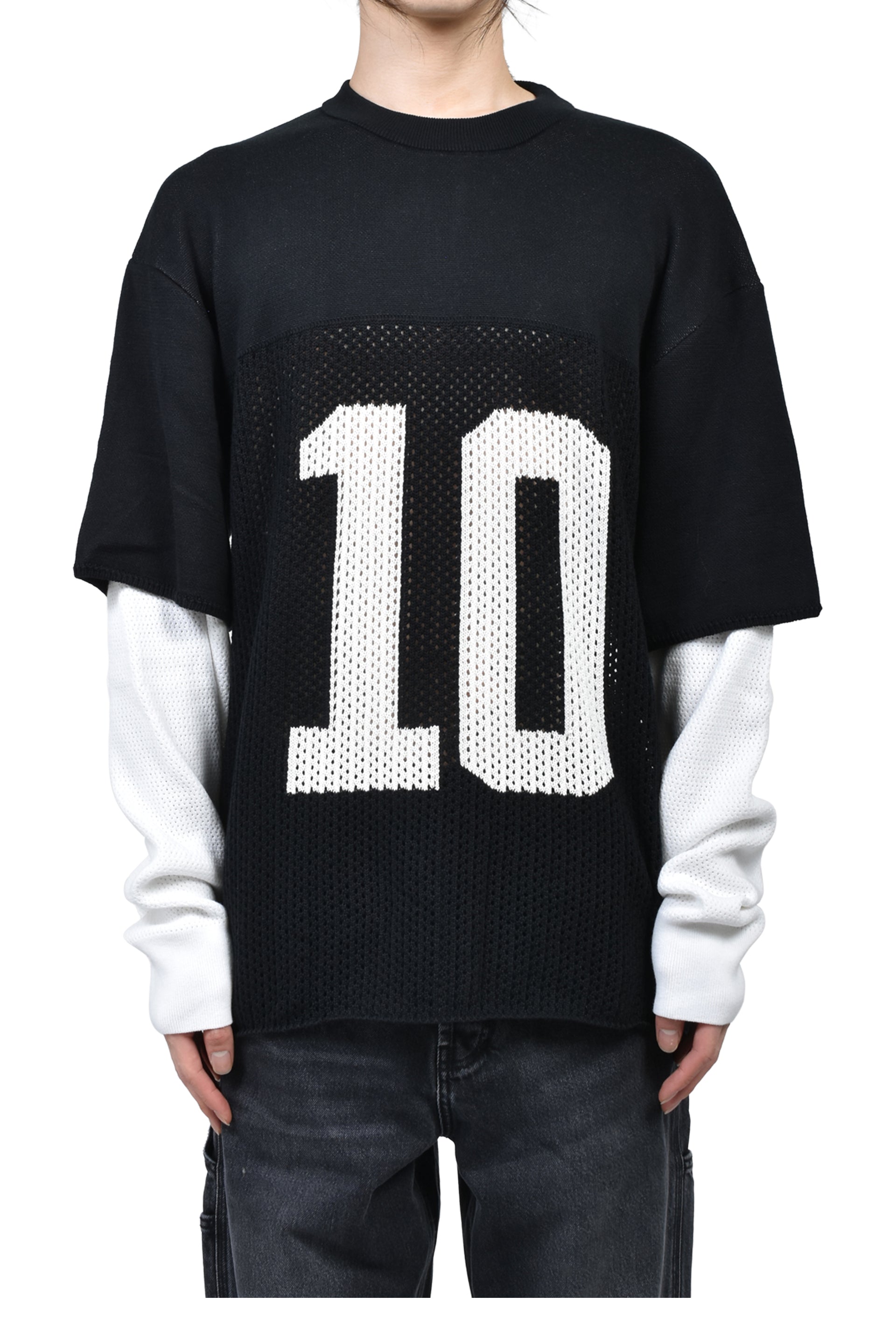 LAYERED KNIT MESH JERSEY / BLK/WHT