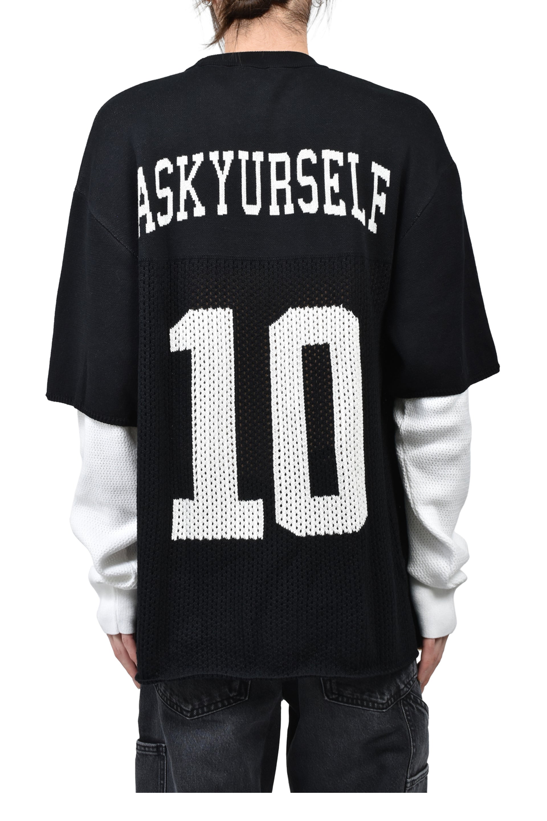LAYERED KNIT MESH JERSEY / BLK/WHT