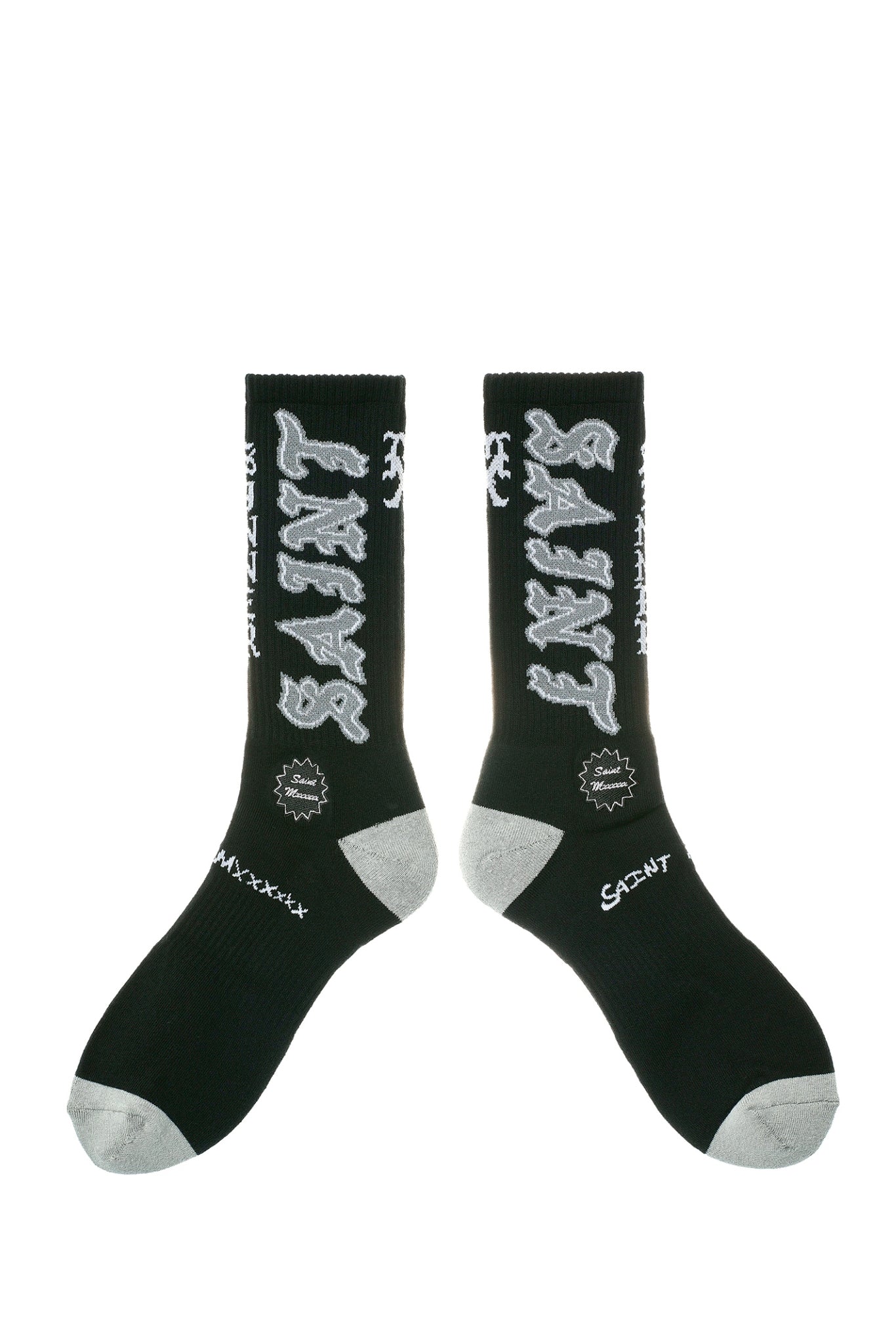saint mxxxxx デビル　ブラック ロゴ＆キャラクターソックス SAINT Mxxxxxx セントマイケル SS26 SOCKS/SAINT / BLK/GRY - NUBIAN