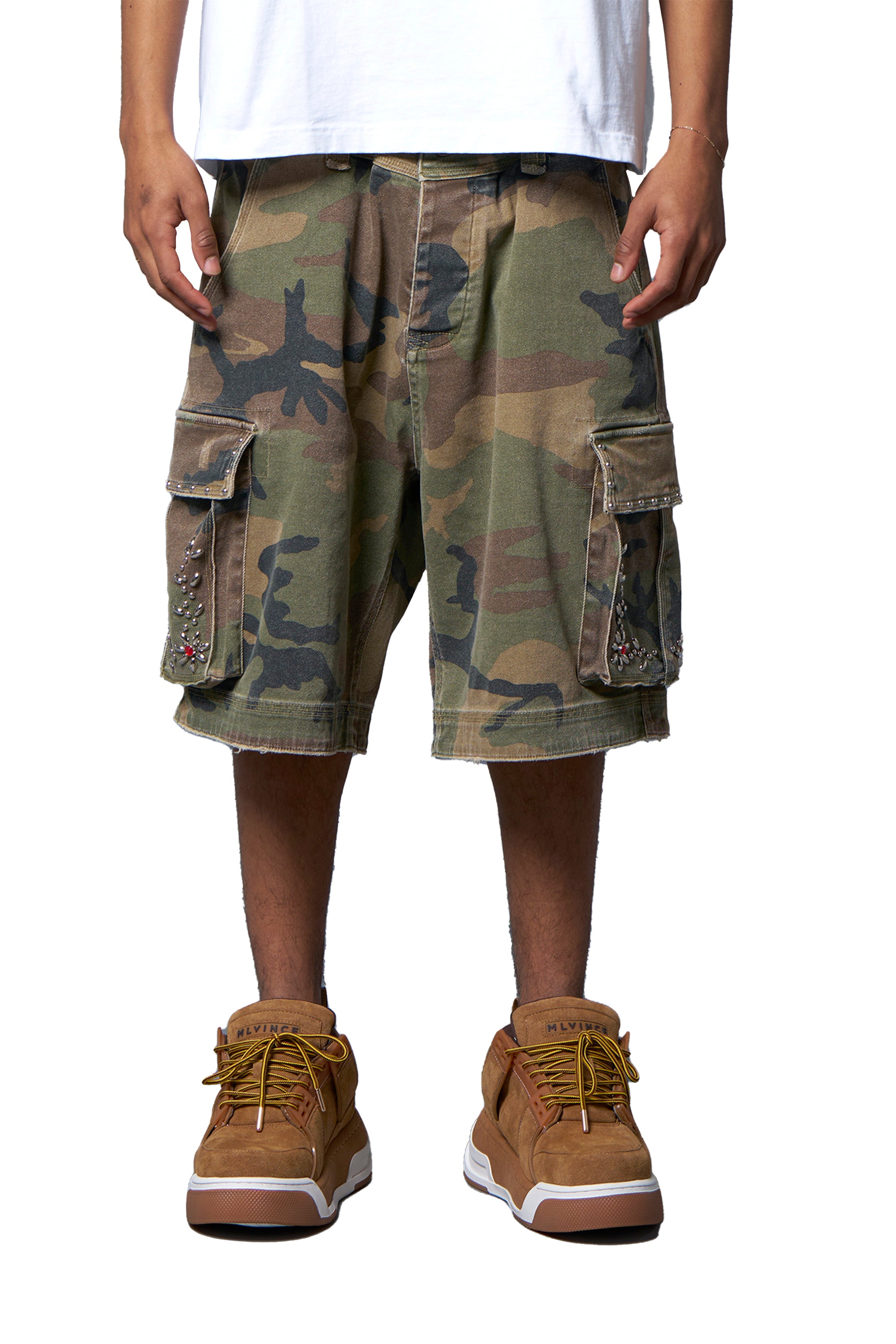MLVINCE メルヴィンス SS26 STUDDED MILITARY CARGO SHORTS / CAMO