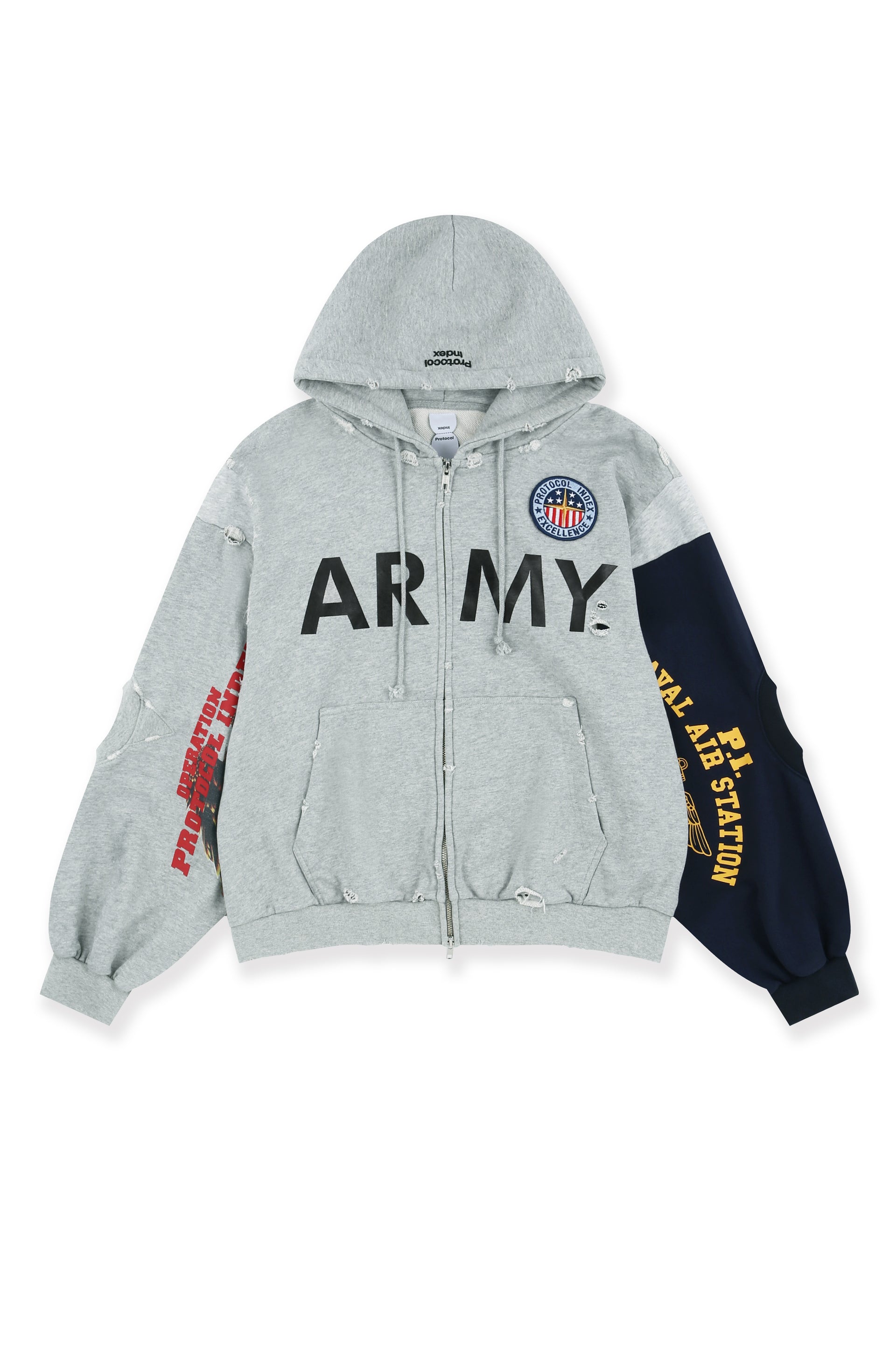 RECONSTRUCTED SWEATSHIRTS ZIP HOODIE / MELANGE GRY