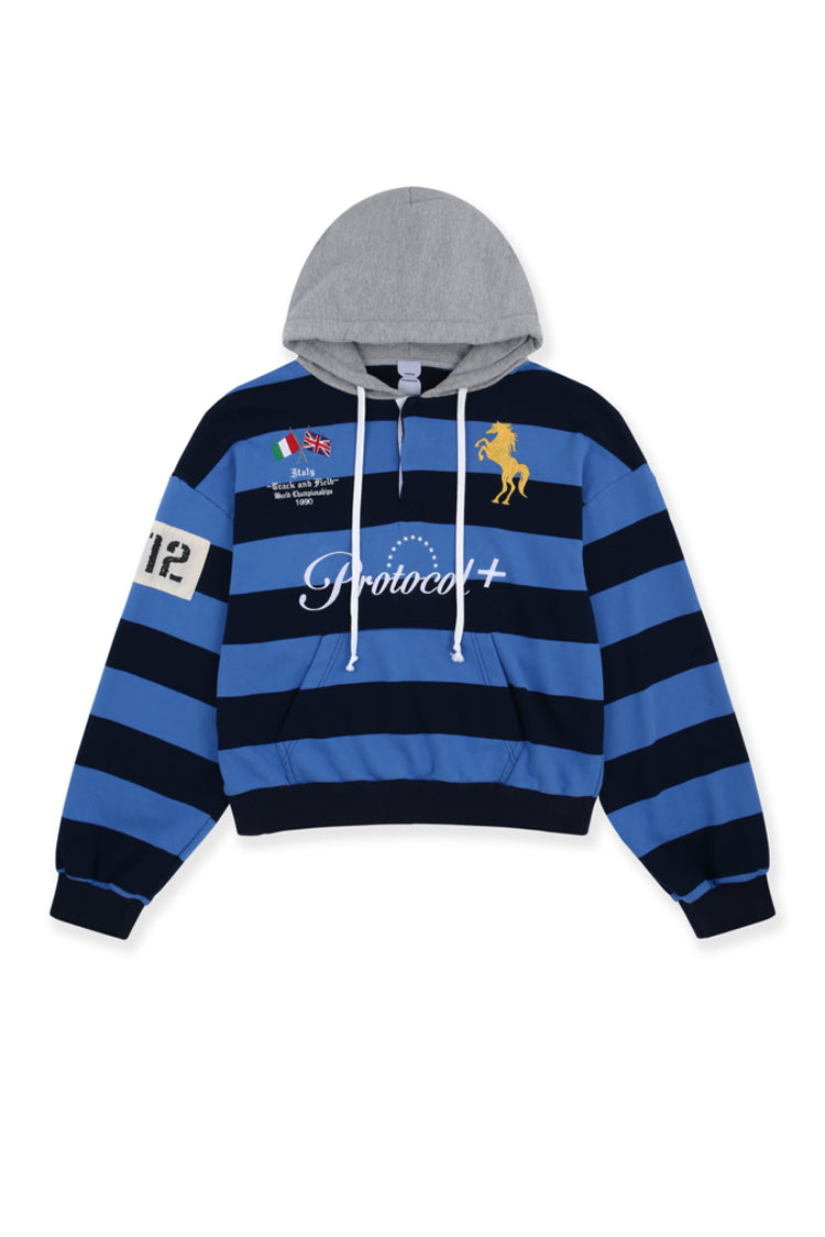 STRIPE POLO HOODIE / BLU