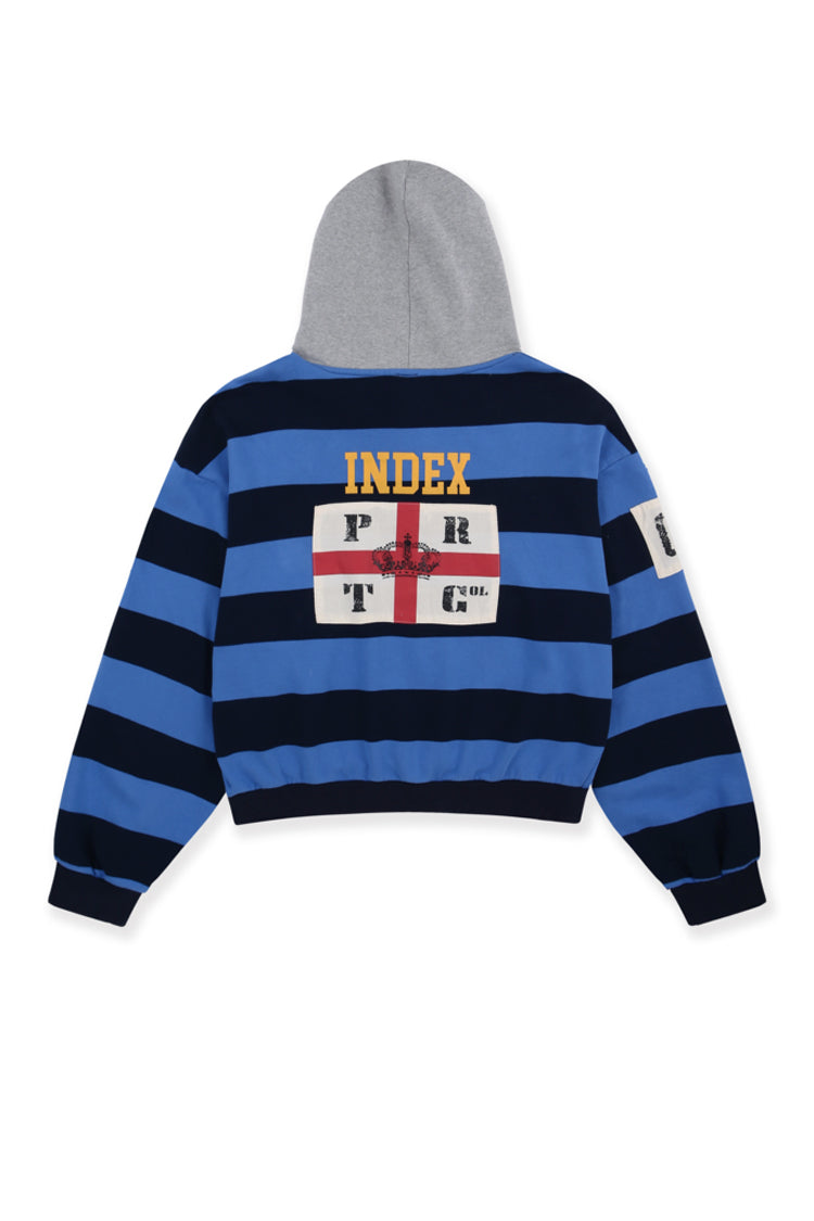 STRIPE POLO HOODIE / BLU