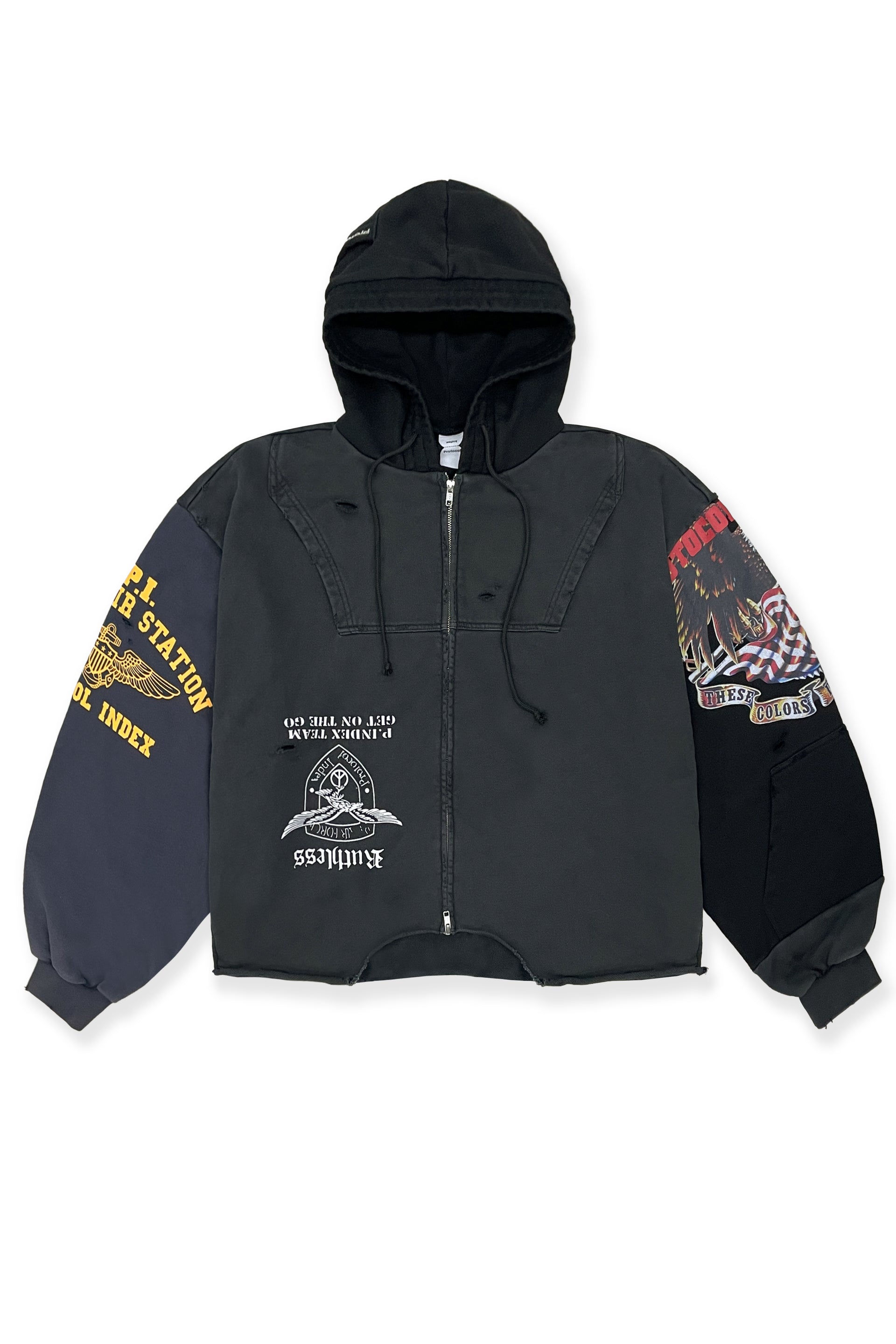 UPSIDE DOWN ZIP HOODIE / MULTI BLK