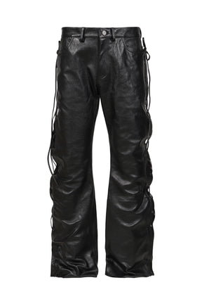 O-LEG LEATHER PANTS WITH SIDE LACE-UP / BLK