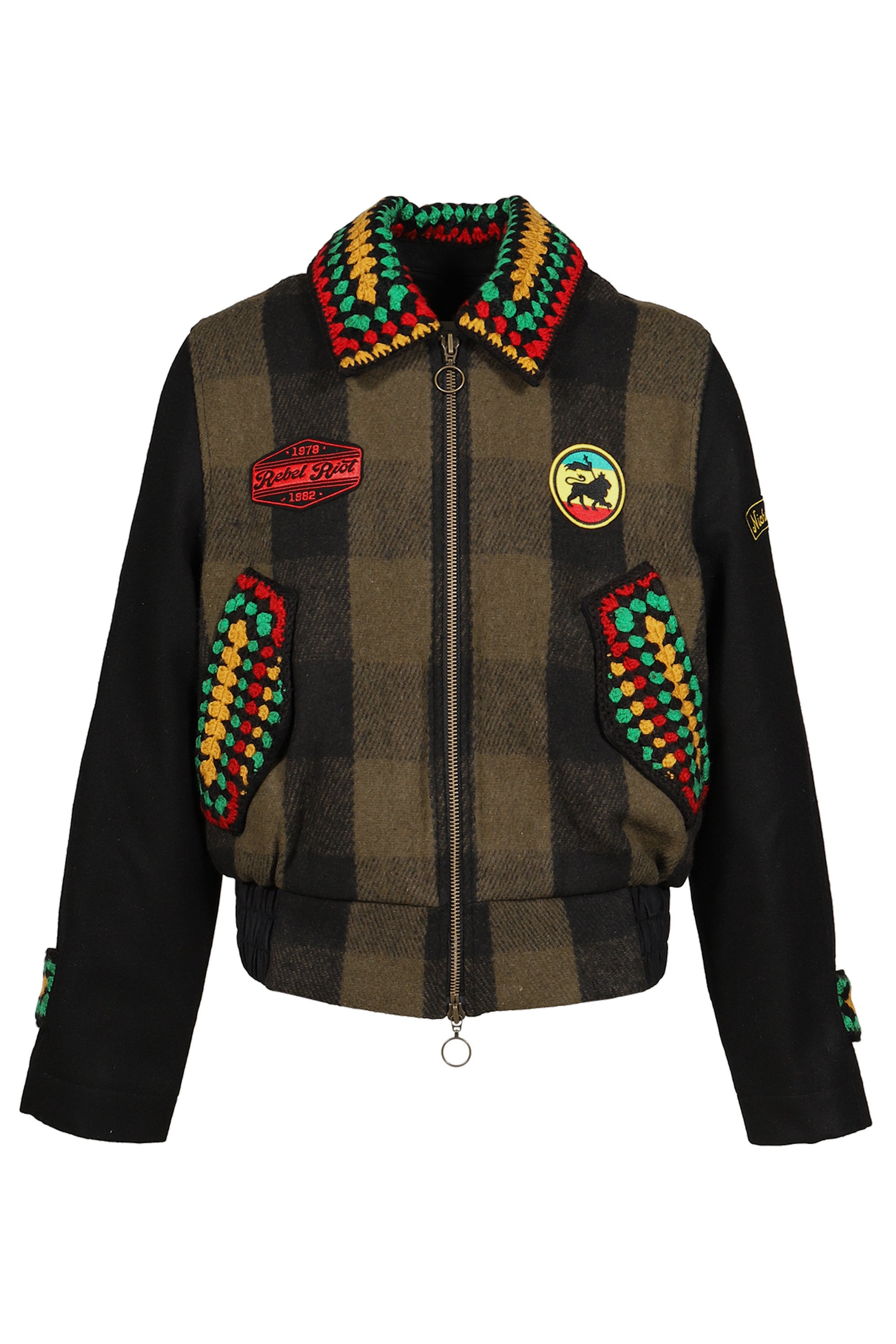 PATCHED REBEL RIOT JACKET / BLK/OLV
