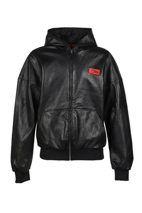 MSKRD LEATHER HOODIE JACKET / BLK